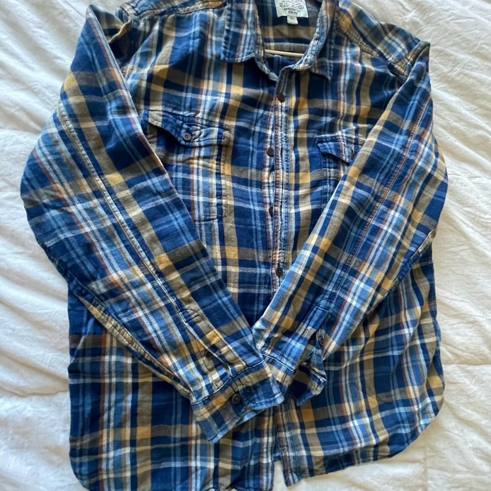 Lucky Brand Lucky Brand Navy and Mustard Plaid Shirt Size US XL / EU 56 / 4 - 1 Thumbnail