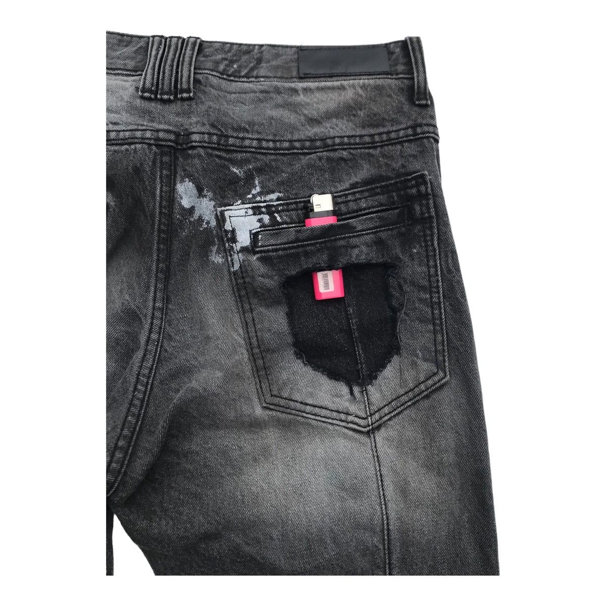 Japanese Brand Dot & Stripe Paint Splash Distressed Black Skinny Denim Pant Size US 31 - 19 Thumbnail