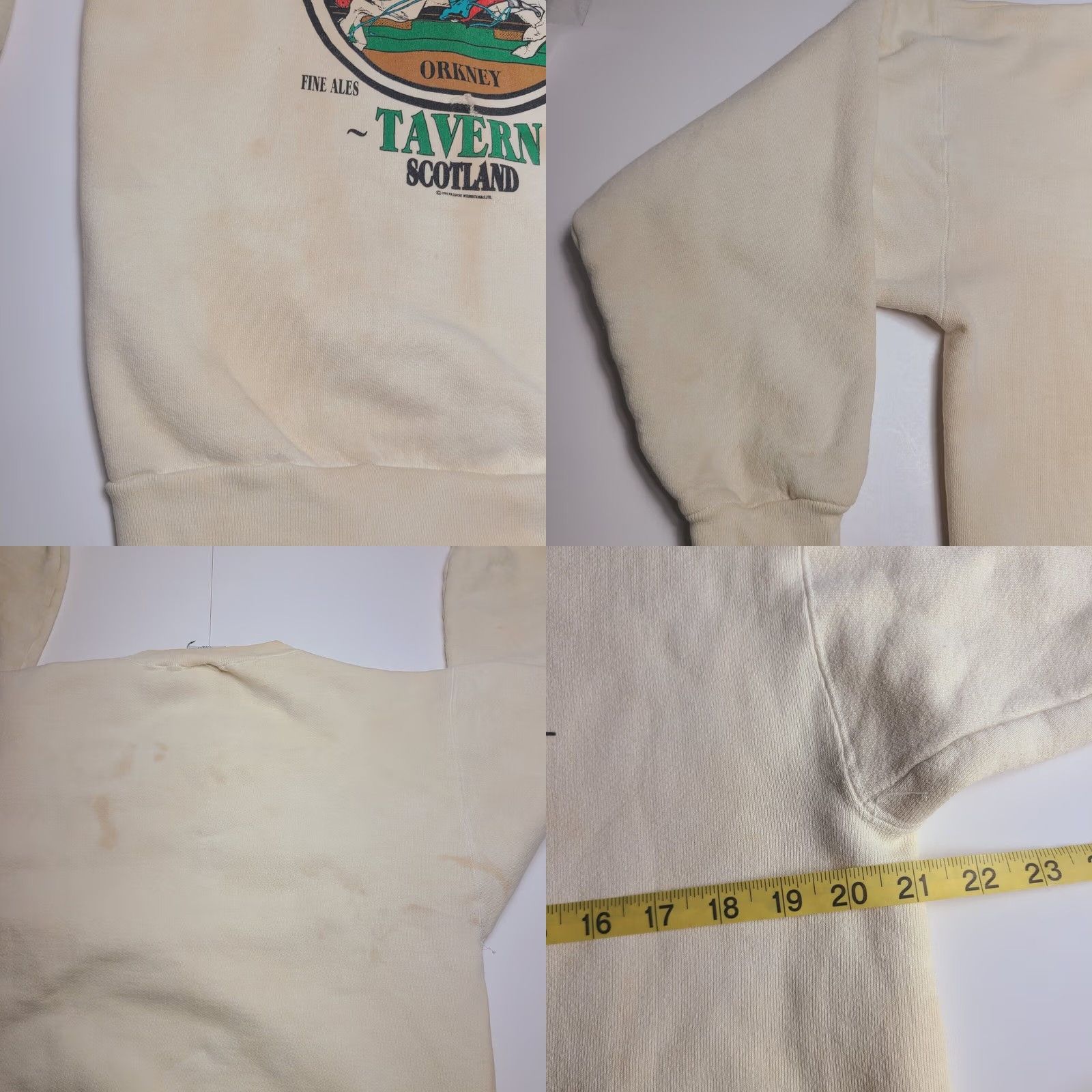 Vintage VINTAGE Bairds Tavern Sweatshirt Scotland 1990 Knight Ales Men’s Large Distressed Crew Neck Long Sleeve Pullover Sweatshirt Men Ivory L Size US L / EU 52-54 / 3 - 8 Thumbnail
