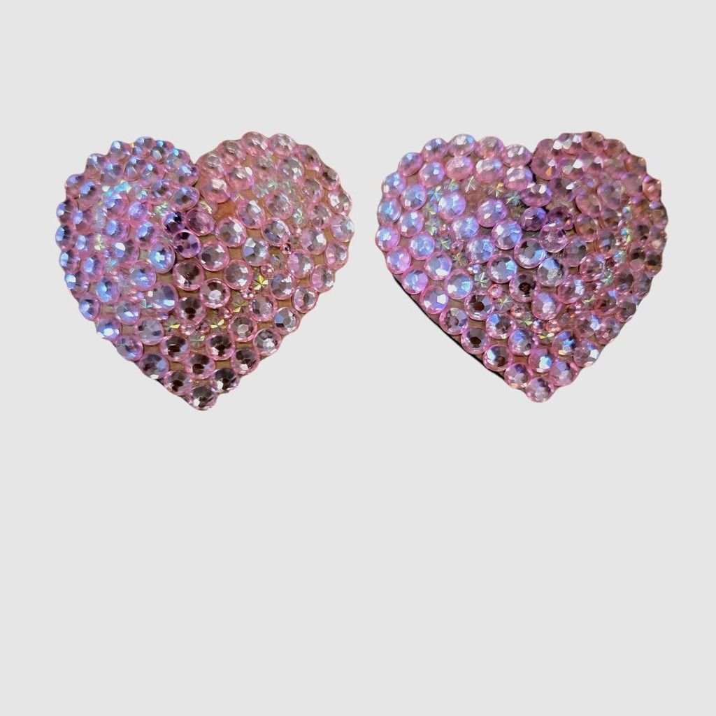 Handmade Pink Acrylic Rhinestone Heart Nipple Pasties Size 2 3/4" Size ONE SIZE - 3 Thumbnail