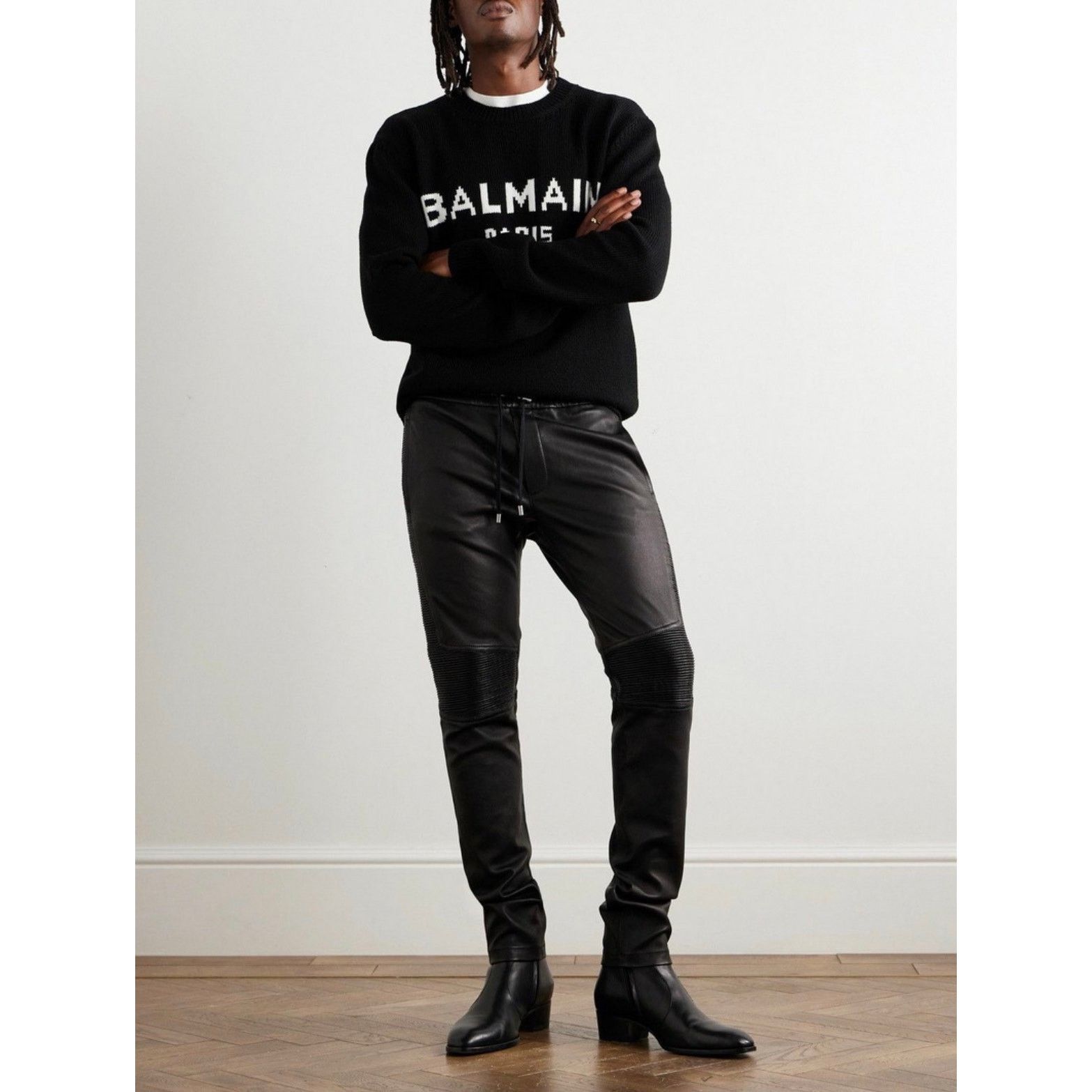 Balmain Balmain Lambskin Moto Pants Black Men’s US L Drawstring Size US 31 - 11 Thumbnail