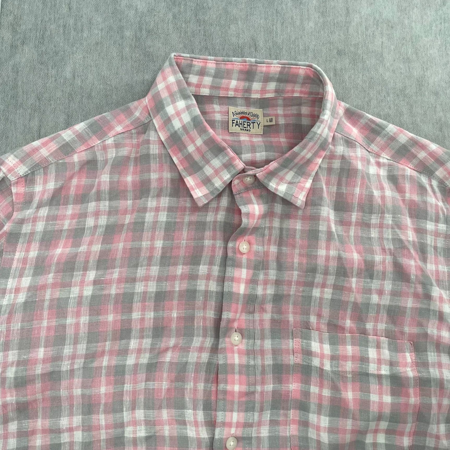 Faherty Faherty Button-Up Shirt Adult Large Pink Plaid Linen Long Sleeve Pocket Casual Mens Size US L / EU 52-54 / 3 - 3 Thumbnail