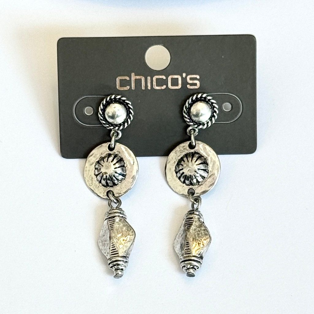 Chicos CHICO’S 2” Silver Beaded Drop Post Back Earrings | NWT Size ONE SIZE - 5 Thumbnail
