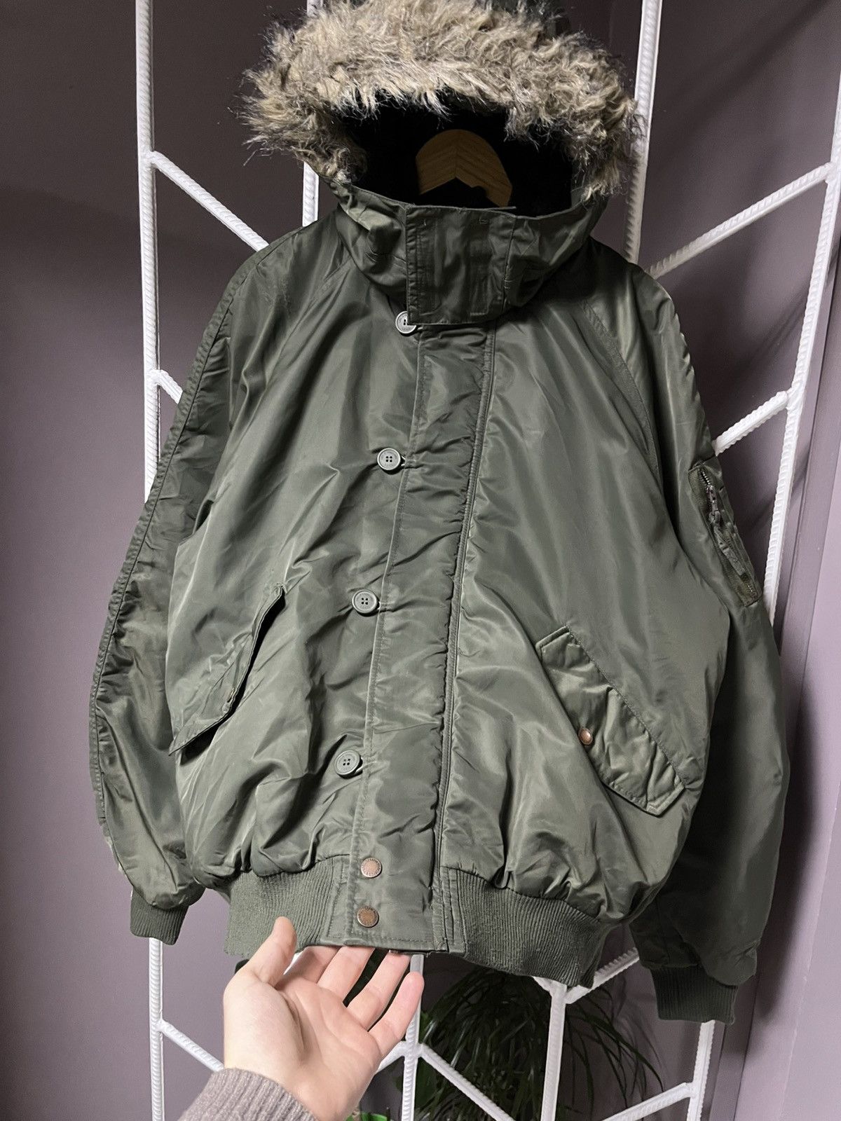 Alpha Industries Vintage Alaska Bomber Jacket Fur Hood Y2K Size US XL / EU 56 / 4 - 2 Thumbnail
