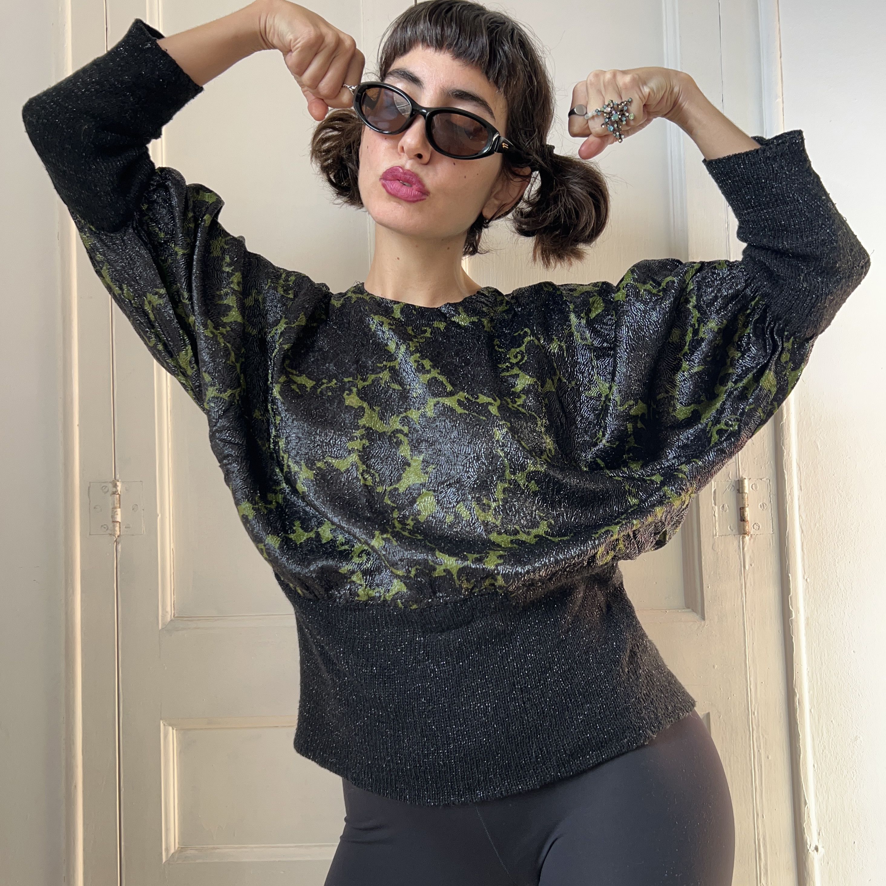 Vintage Vintage 80s Batwing Sparkle Blouse Size ONE SIZE - 1 Thumbnail