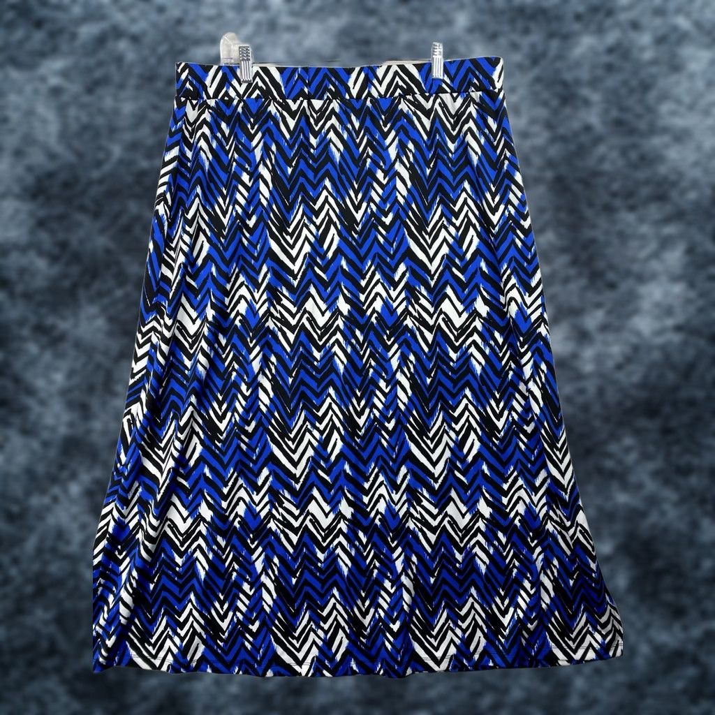Vintage CJ Banks Womens Maxi Skirt 1X Blue Black Geometric Print Elastic Waist Plus Size Long Bohemian Skirt Womens Size 40" / US 18 - 1 Thumbnail