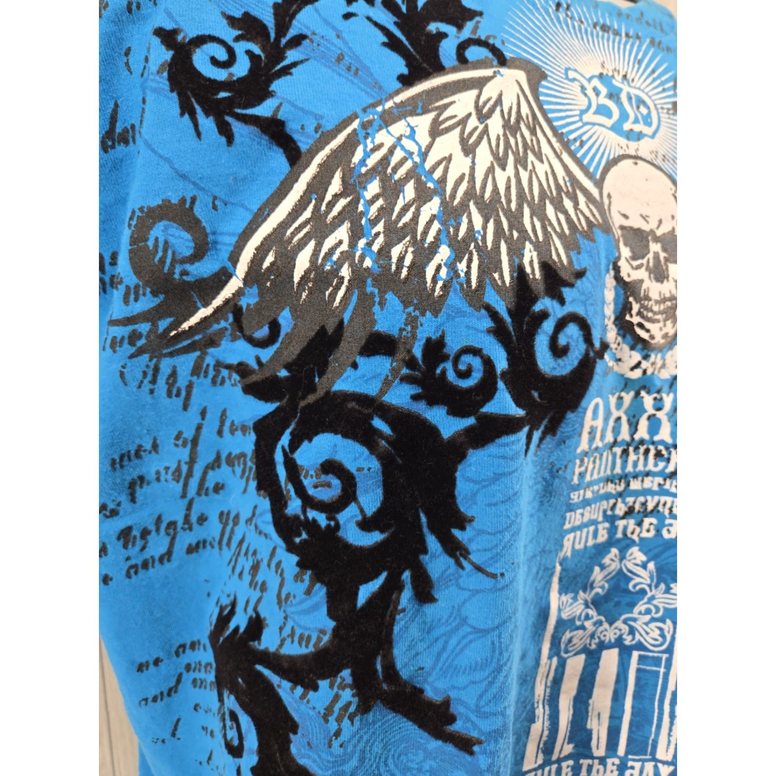 Velvet VINTAGE yazbek Y2K T-Shirt Blue Short Sleeve Skull Grunge Cross Velvet Wings Gothic 2XL Mens Size US XXL / EU 58 / 5 - 4 Thumbnail