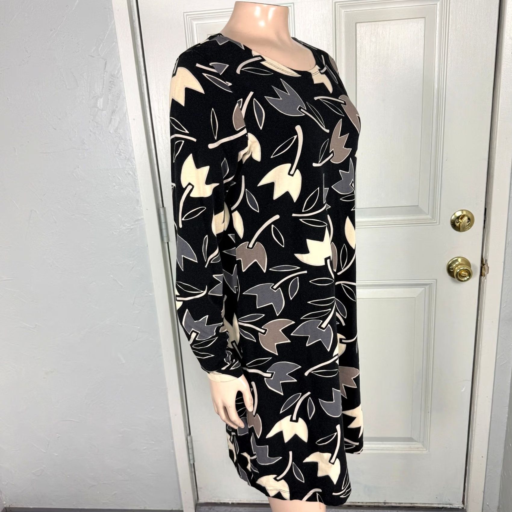 Vintage Gudrun Sjoden Women's Knit Cotton Dress Long Sleeve Floral Pocket M3-14 Medium Black Raglan Sleeve Pullover Dress Woman Size M / US 6-8 / IT 42-44 - 6 Thumbnail