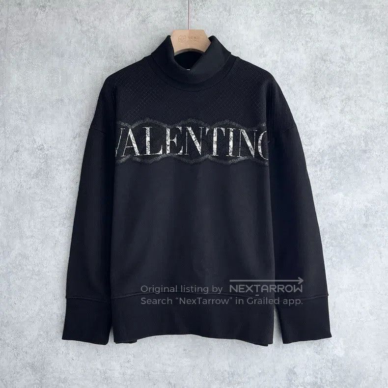 Valentino Valentino Black cotton grid lace letter logo high-neck lon Size M / US 6-8 / IT 42-44 - 1 Thumbnail