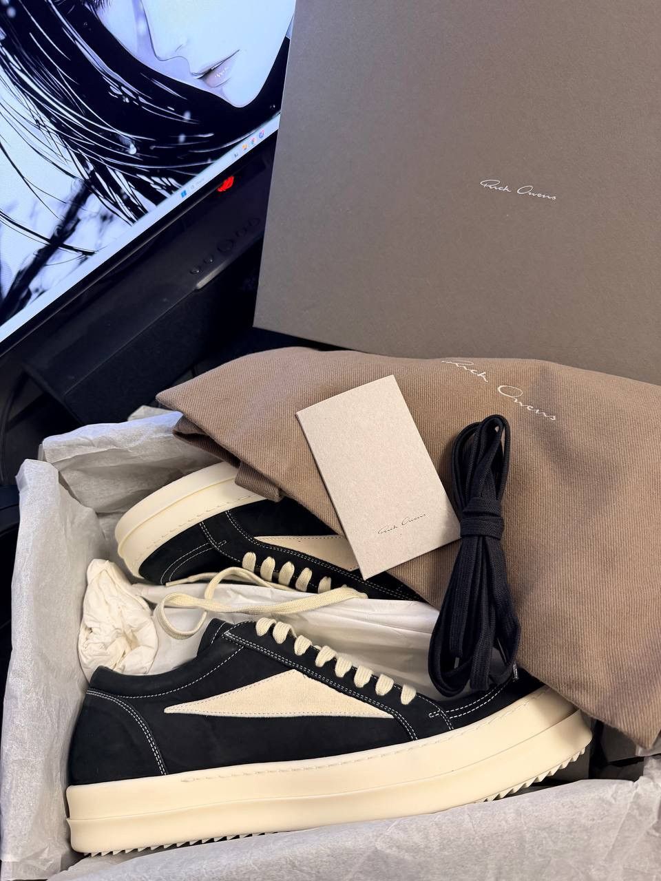 Rick Owens RU02E1897 LWNLVS VINTAGE SNEAKS 911 BLACK/MILKIMILK Size US 10 / EU 43 - 1 Thumbnail
