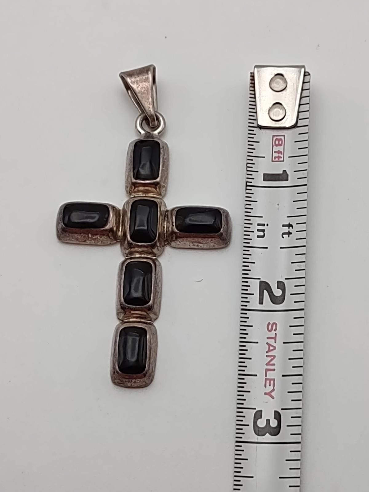 Crocs Vintage Sterling Silver & Black Onyx Modernist Cross 12g Size ONE SIZE - 3 Thumbnail