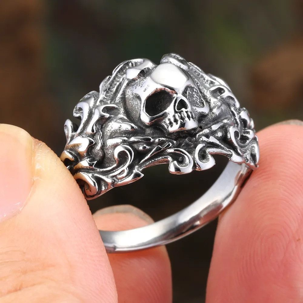Jewelry Cool Skull Design Ring Size ONE SIZE - 3 Thumbnail