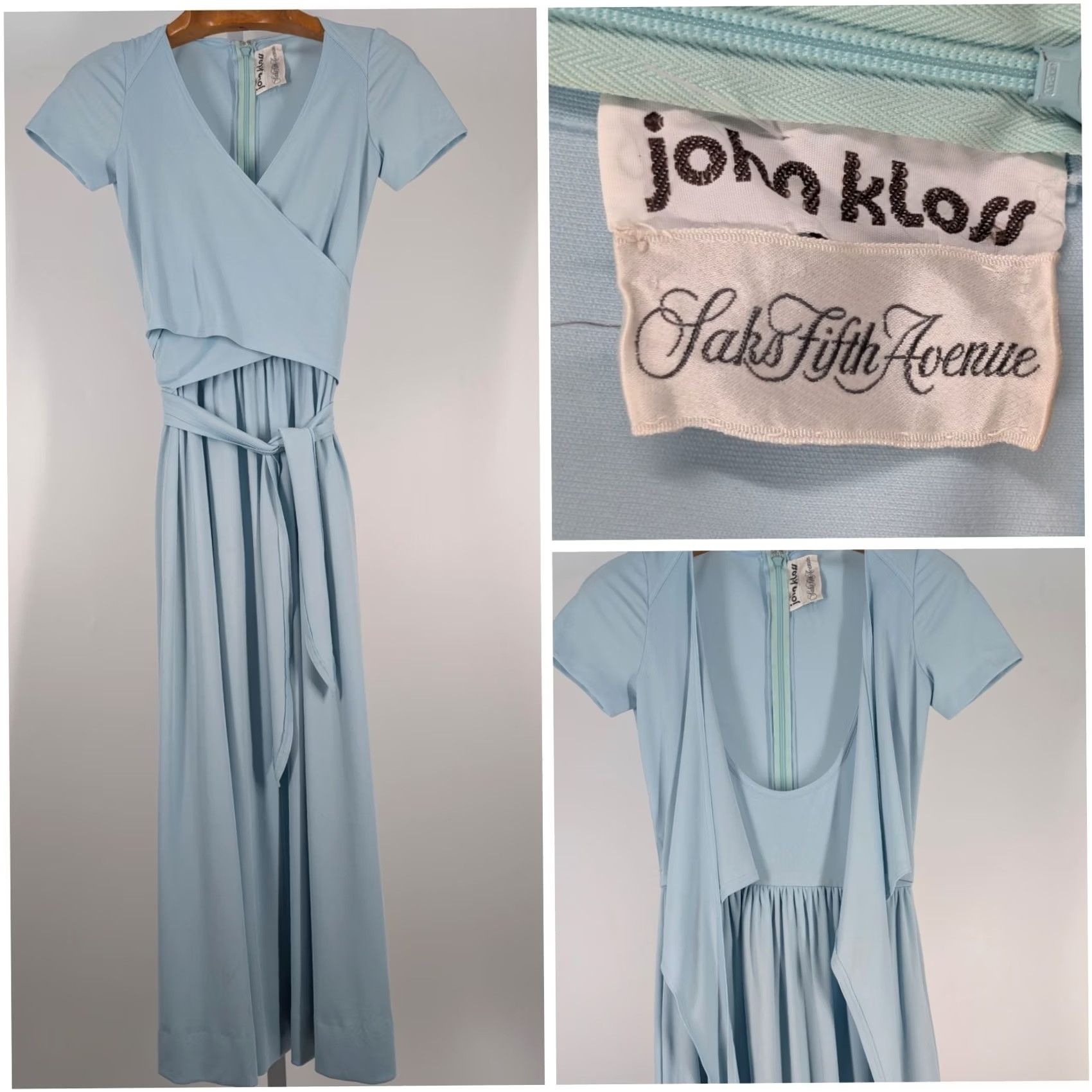 Vintage VINTAGE John Kloss Wrap Dress Saks Fifth Ave Sky Blue Boho Mod 1970s Evening Bohemian 70s 32-34 4 Regular USA Mens Womens Girls Size 4XL / US 24-26 - 2 Thumbnail