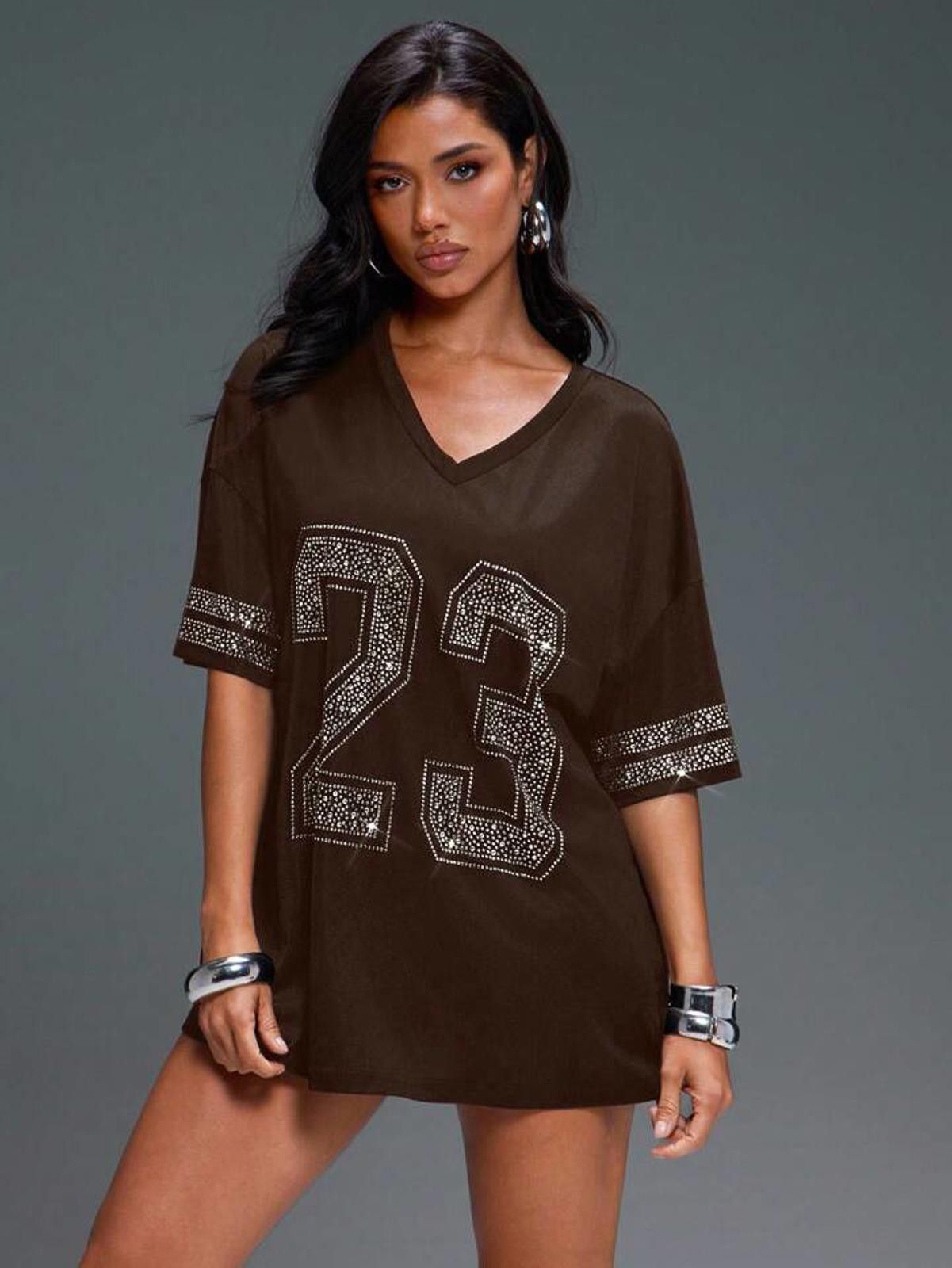 Other Chocolate Brown Rhinestone Numbered 23 Jersey Size L / US 10 / IT 46 - 1 Thumbnail
