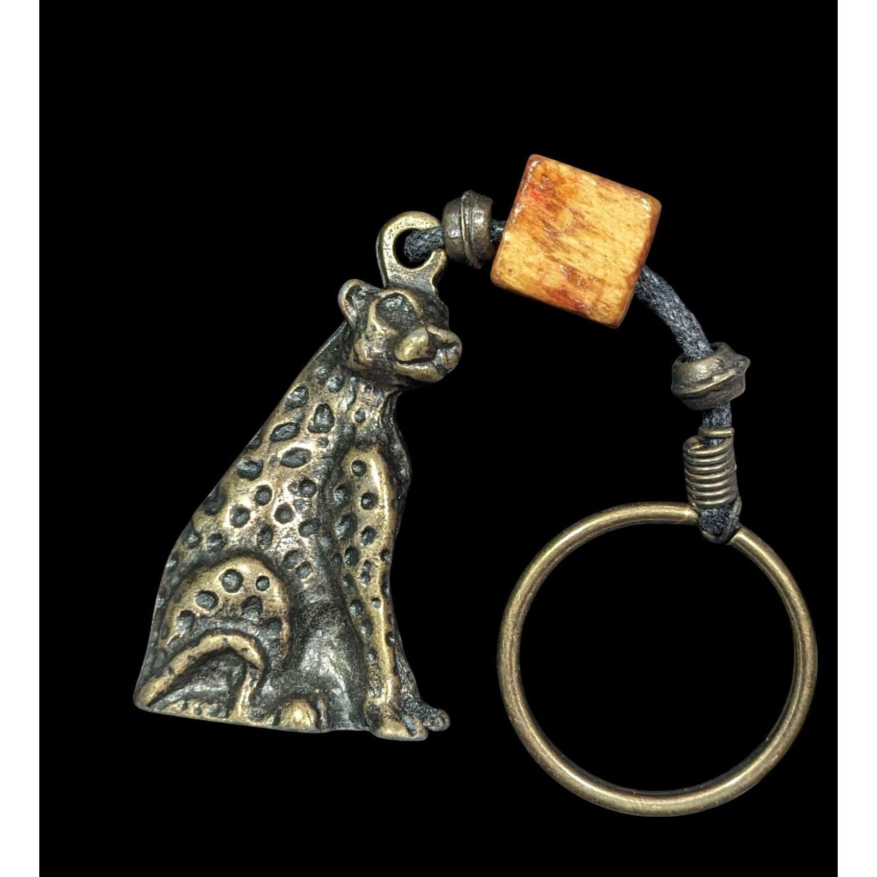 Other Vintage Bronze Leopard Keychain With Bead Accent Size ONE SIZE - 2 Thumbnail