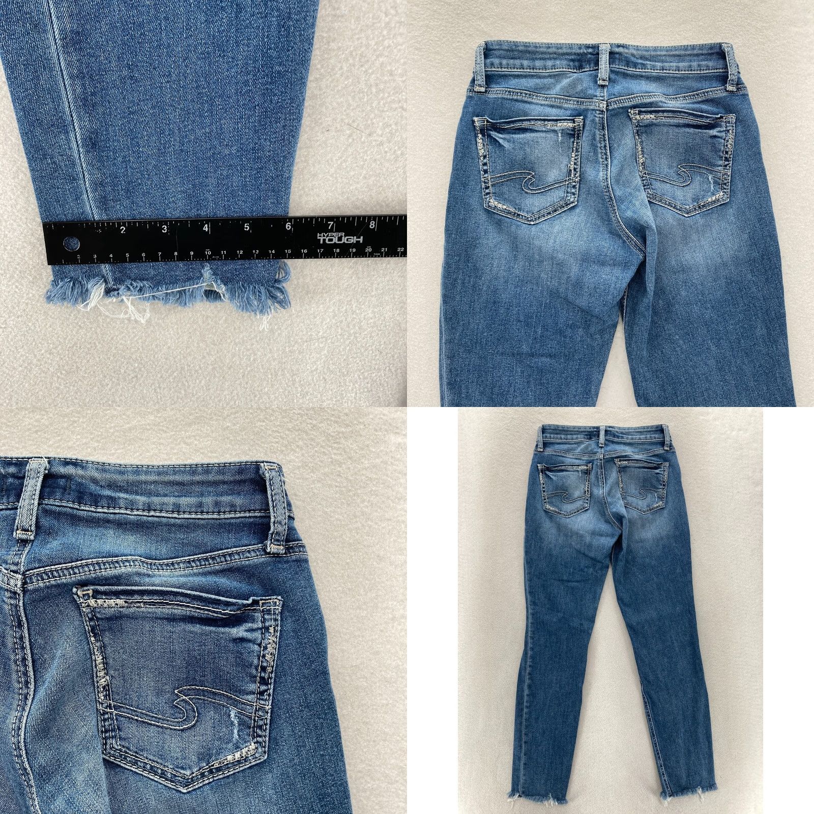 Silver Jeans Co. Silver Jeans Women's Boyfriend Blue Stretch Denim Distressed Grunge Rock 27x29 Jeans Size 26" / US 2 / IT 38 - 9 Thumbnail