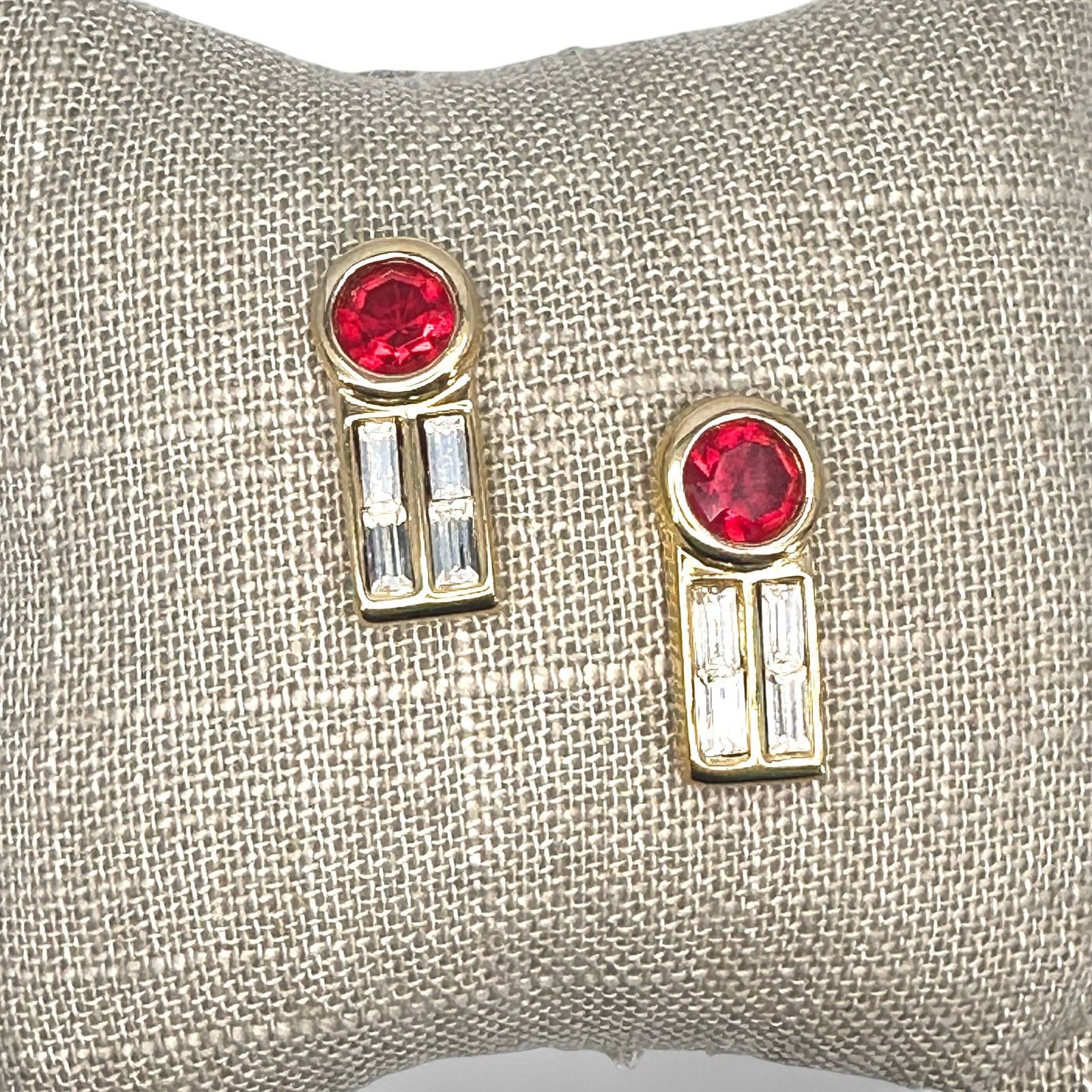 Swarovski Vintage Swarovski Signed SAL Earrings Red Clear Crystal Gold Size ONE SIZE - 4 Thumbnail