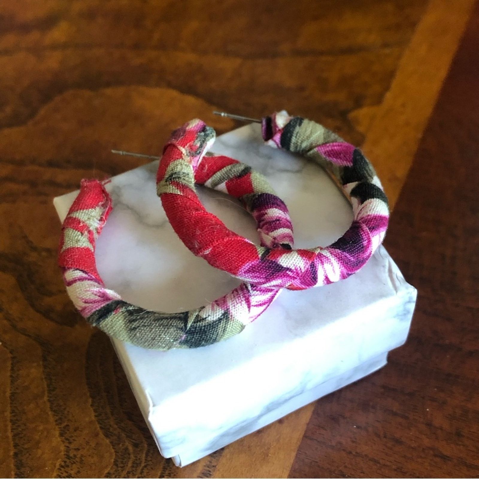Handmade Hand crafted fabric covered hoop earrings Size ONE SIZE - 2 Thumbnail