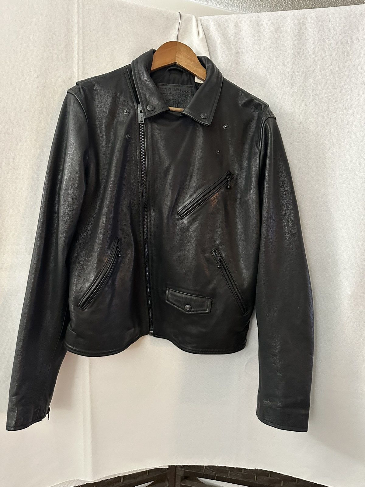 Levi's Black Cow Leather Biker Jacket Size US M / EU 48-50 / 2 - 2 Thumbnail