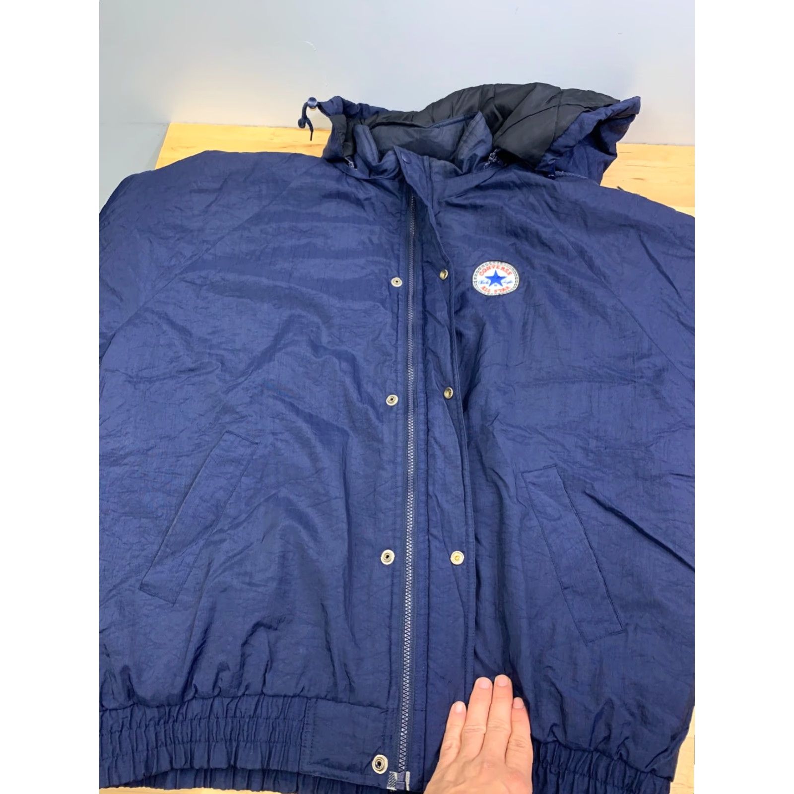Converse VINTAGE Converse All Star Puffer Jacket Mens 3XL Blue Removable Hood Zip Jacket 90s Retro Size US XXL / EU 58 / 5 - 4 Thumbnail