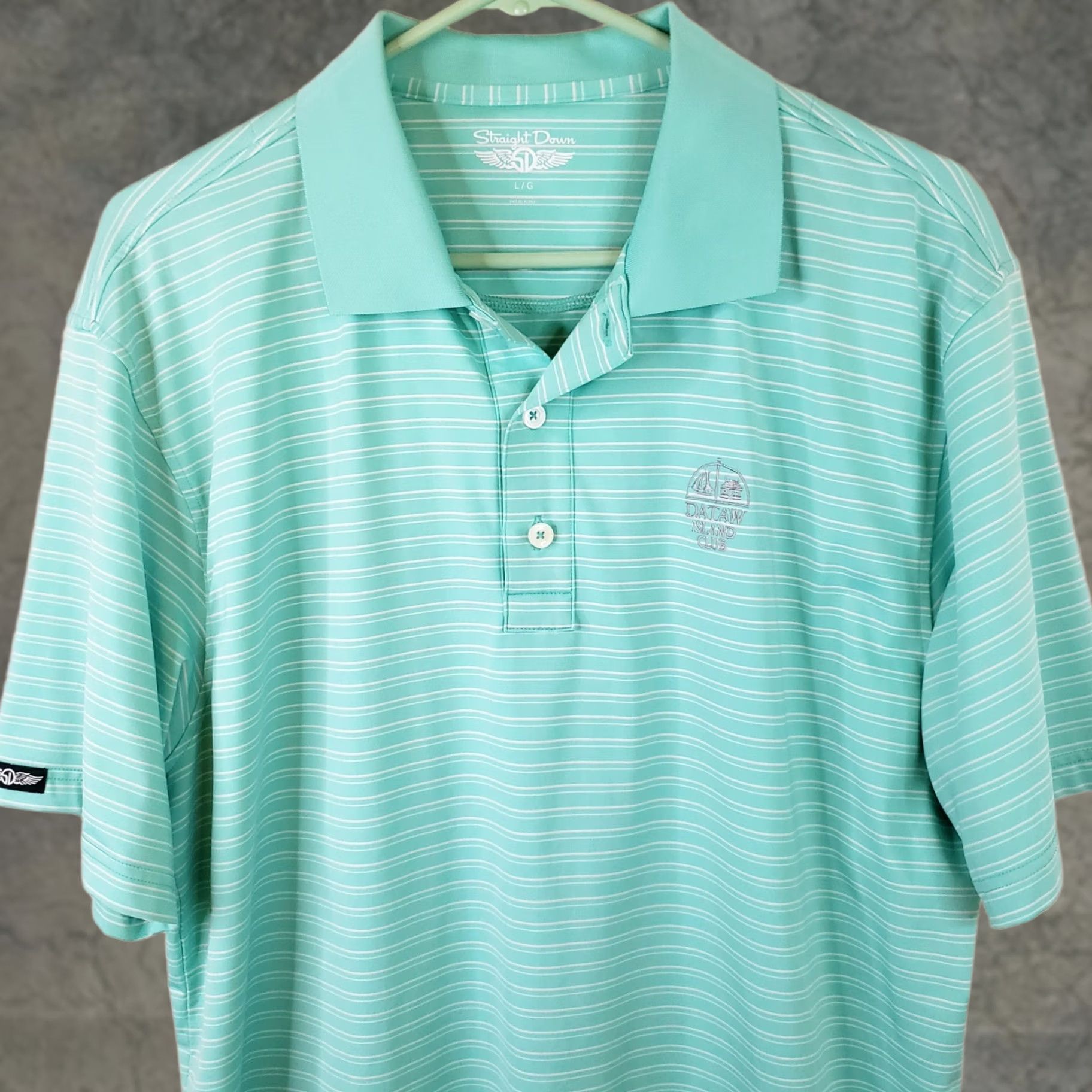Vintage VINTAGE Straight Down Polo Shirt Mens L Green White Stripe Golf Poly Spandex Dataw Island Club Short Sleeve Logo Accents Green 90s Theme Mens Size US L / EU 52-54 / 3 - 1 Thumbnail