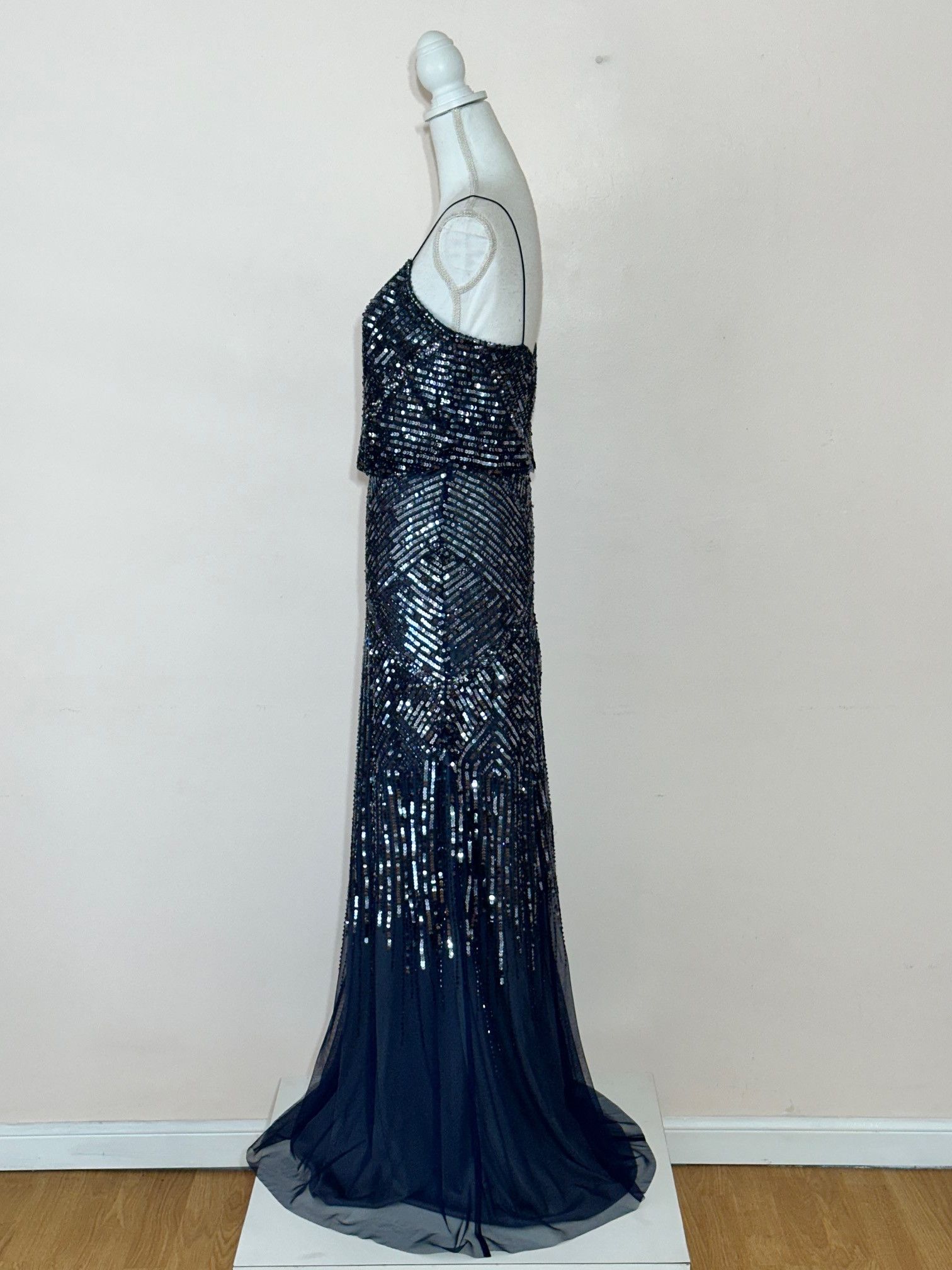 Adrianna Papell × Vintage Adrianna Papell Art Deco Black Sequin Mesh Blouson Gown Size M / US 6-8 / IT 42-44 - 5 Thumbnail