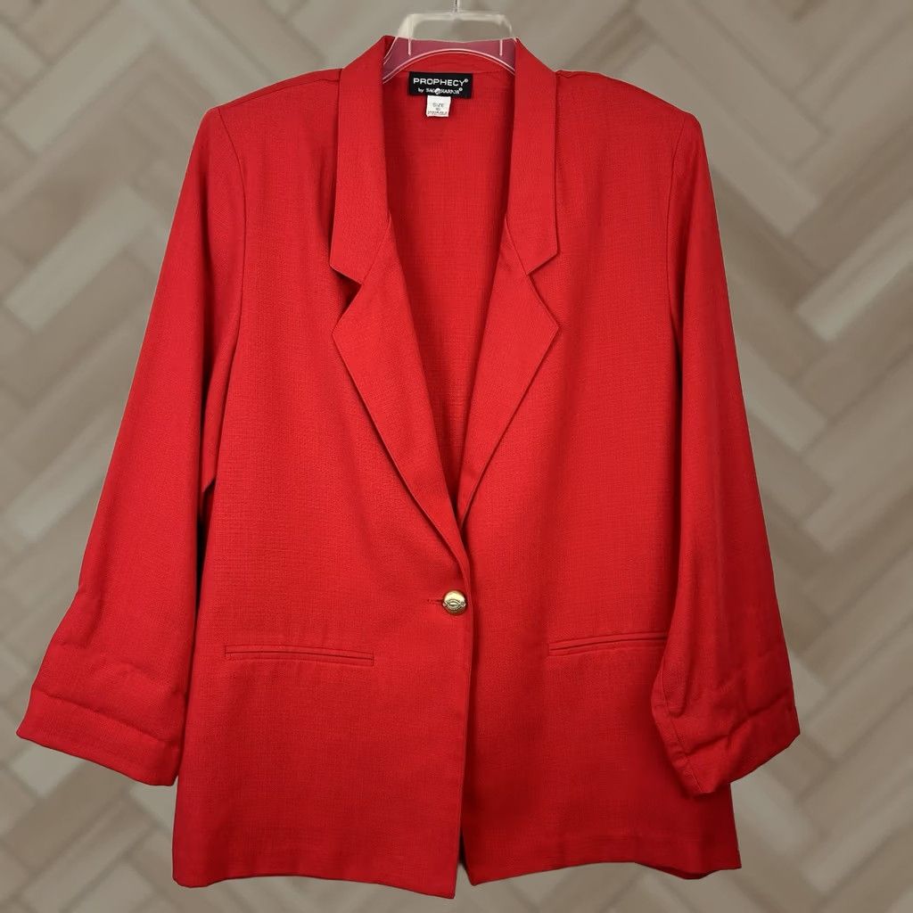 Vintage VINTAGE Red 1 Button Blazer Jacket Womens 16 Retro Holiday Office Career Size XXL / US 16-18 / IT 52-54 - 1 Thumbnail
