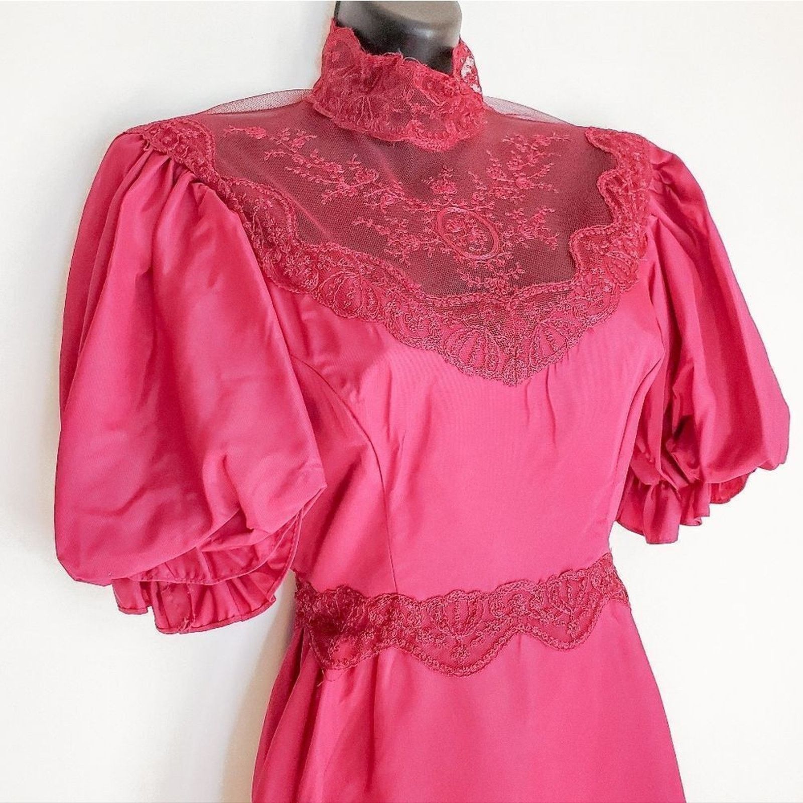 Vintage Vintage 80s Pink Victorian Taffeta Formal Maxi Dress Size 8 Size M / US 6-8 / IT 42-44 - 2 Thumbnail