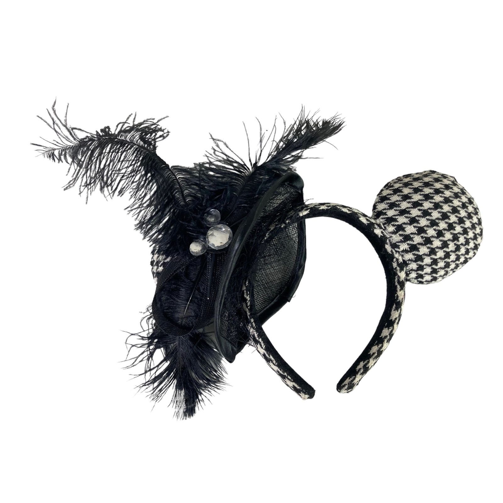 Disney Houndstooth Mickey Ears Black White Disney Parks DAMAGED Size ONE SIZE - 1 Thumbnail