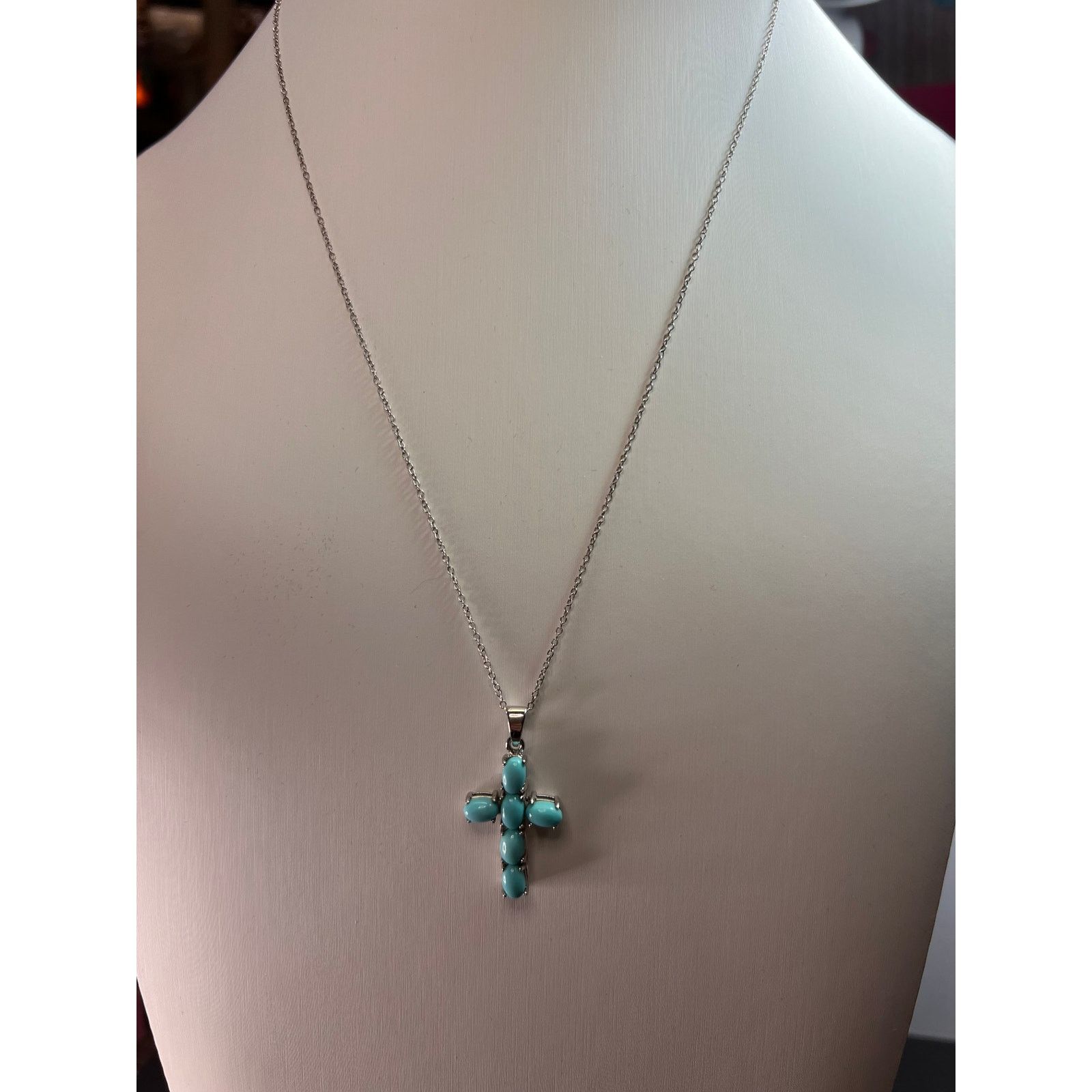 Other Turquoise cross pendant and chain in rhodium over sterling Size ONE SIZE - 11 Thumbnail