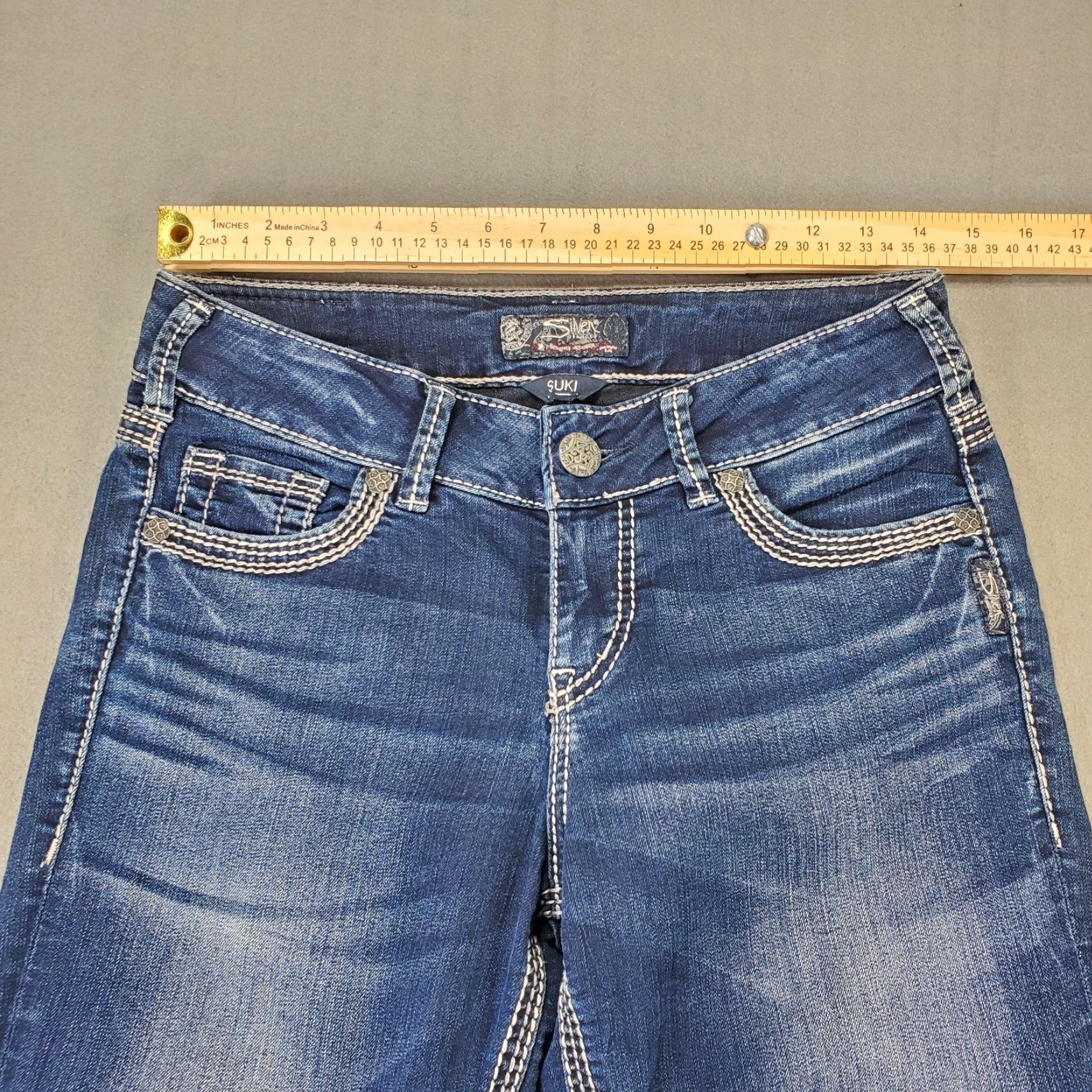 Silver Jeans Co. Silver Suki Straight Leg Jeans Womens 27W 24Inseam Thick Stitch Embroidered Size 27" / US 4 / IT 40 - 2 Thumbnail