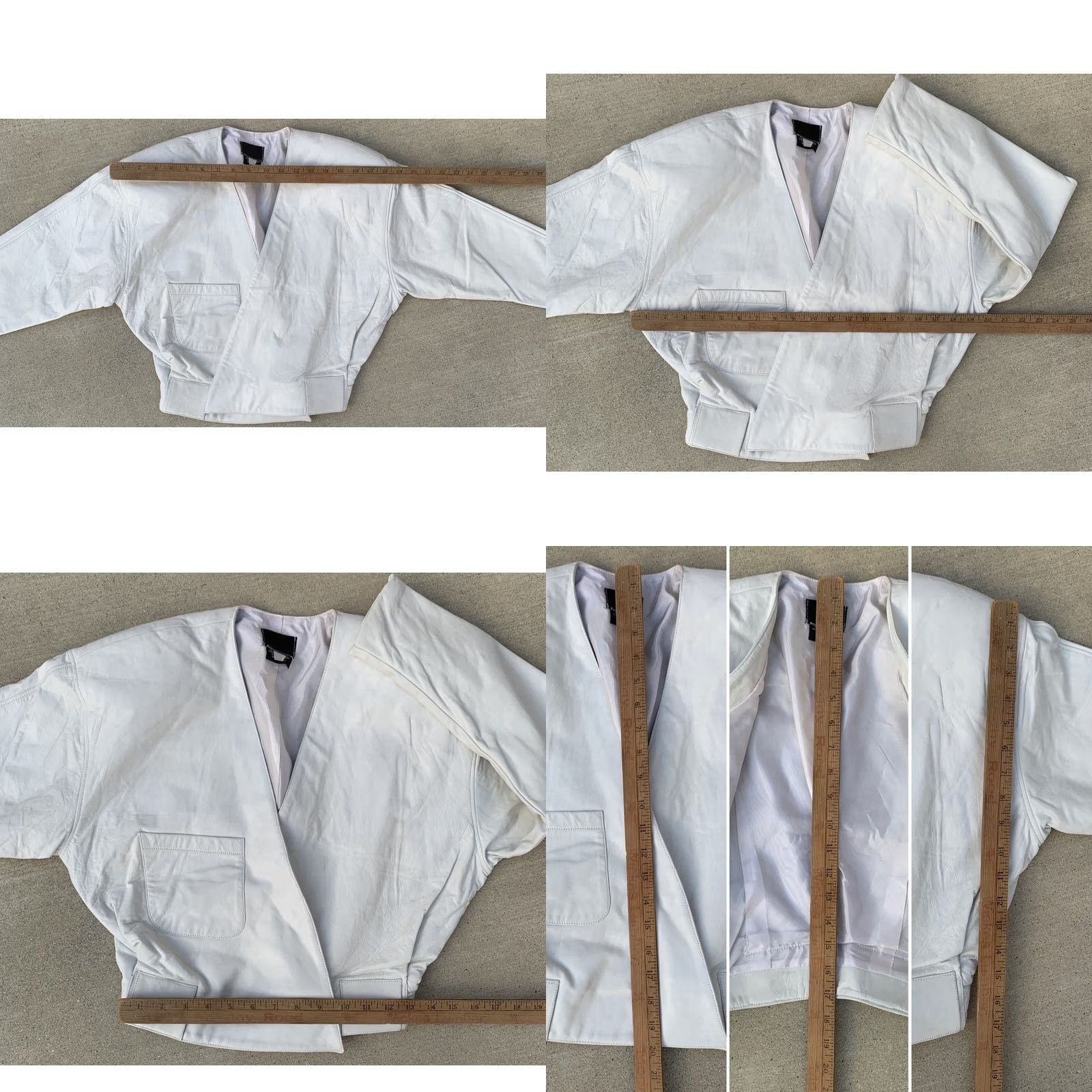 Vintage VINTAGE Leather Jacket White Cropped 80s Shoulder Pads Size S Or M Women Size M / US 6-8 / IT 42-44 - 10 Thumbnail