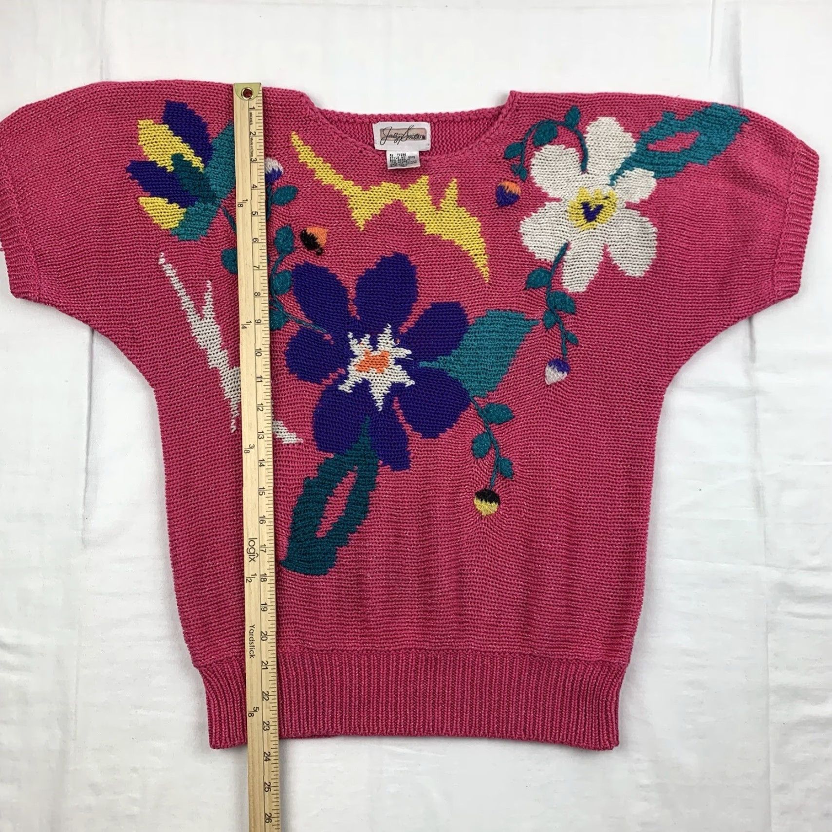 Vintage VINTAGE Jaclyn Smith Sweater Shirt Womens L Pink Floral Short Sleeve Pullover Knit 90s Womens L Size L / US 10 / IT 46 - 4 Thumbnail