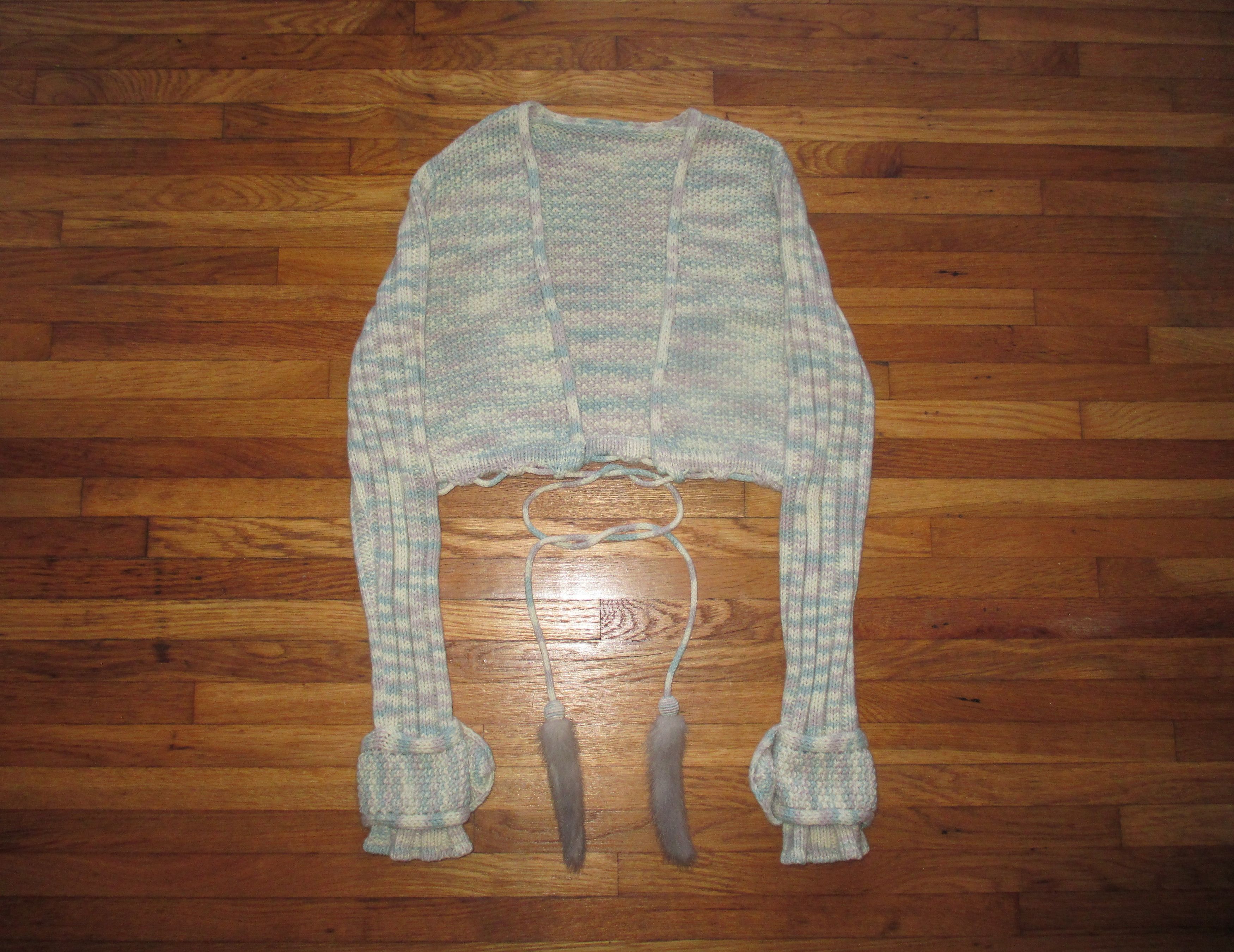 image of Vintage 1990S Missoni Cashmere Cropped Sweater Retail $1195 in Purple/Light Blue/White, Women's (Si