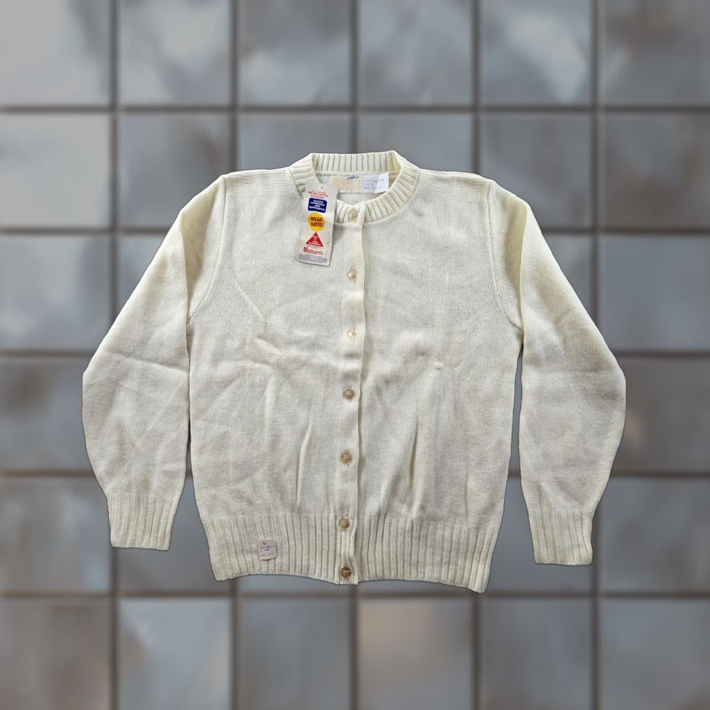 VINTAGE Bi-Loft Cardigan Sweater Womens M Acrylic Knit Button Front 1980s Secretary Logo: Bi-Loft