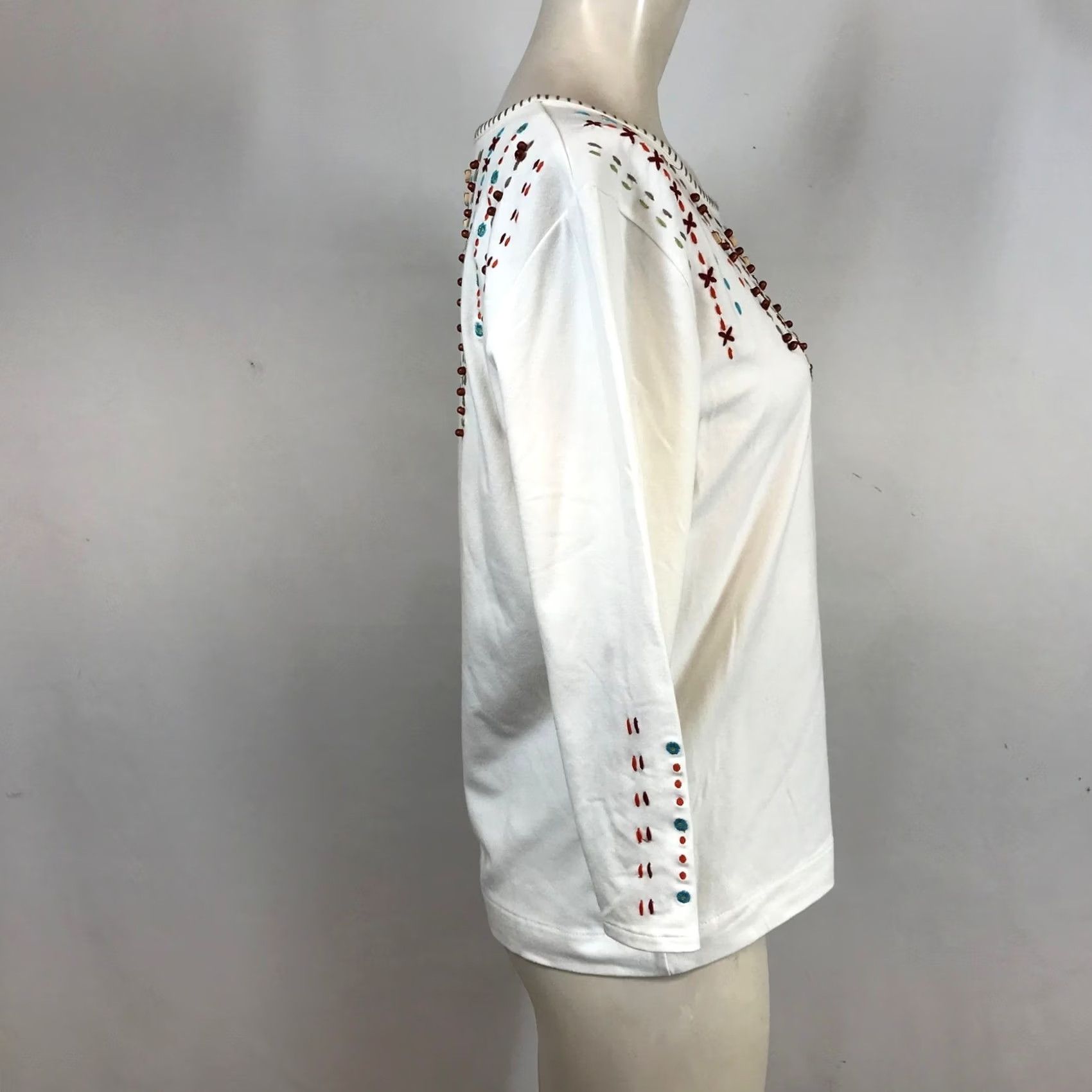 Vintage Clare by Icelandic Design Embroidered Beaded Cotton Knit Top M Size M / US 6-8 / IT 42-44 - 4 Thumbnail