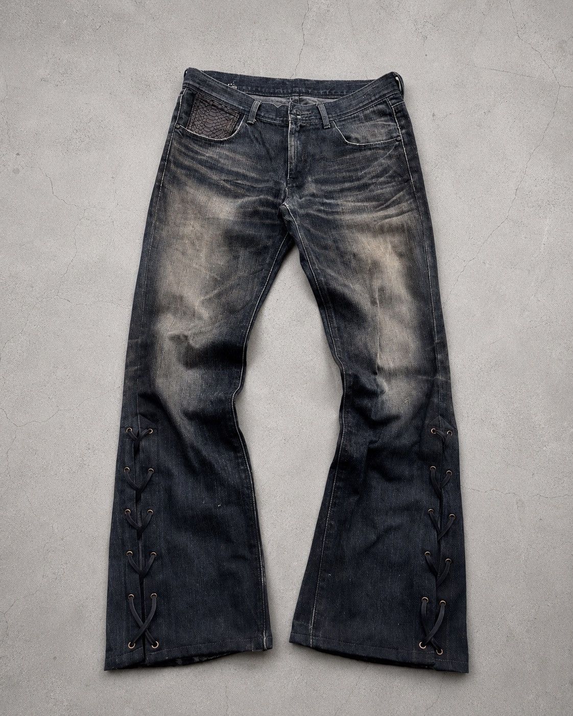 Japanese Brand BLACK BARRET lace up flare jeans Size US 30 / EU 46 - 1 Thumbnail