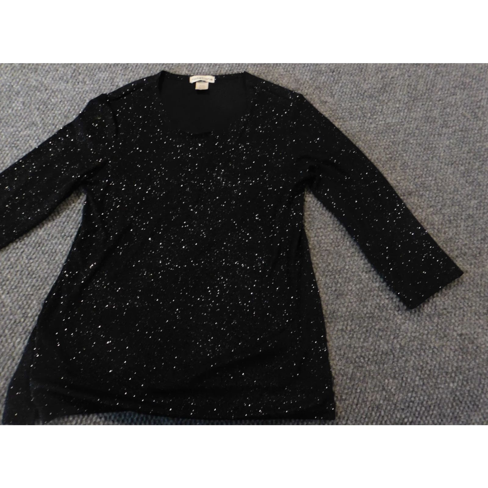 Vintage Notations Womens Blouse S Black Pullover Casual Stretch Button Collared Polyester Spandex Size S / US 4 / IT 40 - 2 Thumbnail