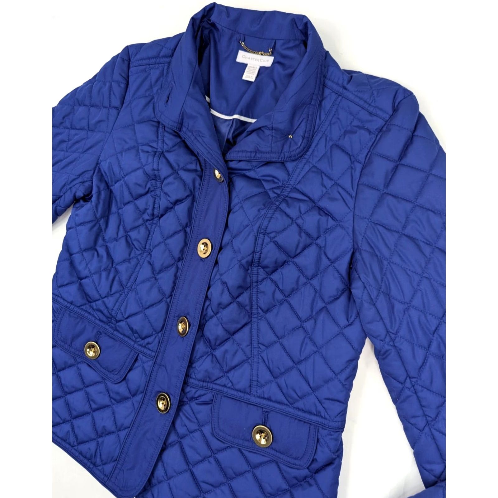 Charter Club Charter Club Quilted Lined Jacket Women S, Blue Lightweight Gold Buttons - EUC Size S / US 4 / IT 40 - 2 Thumbnail