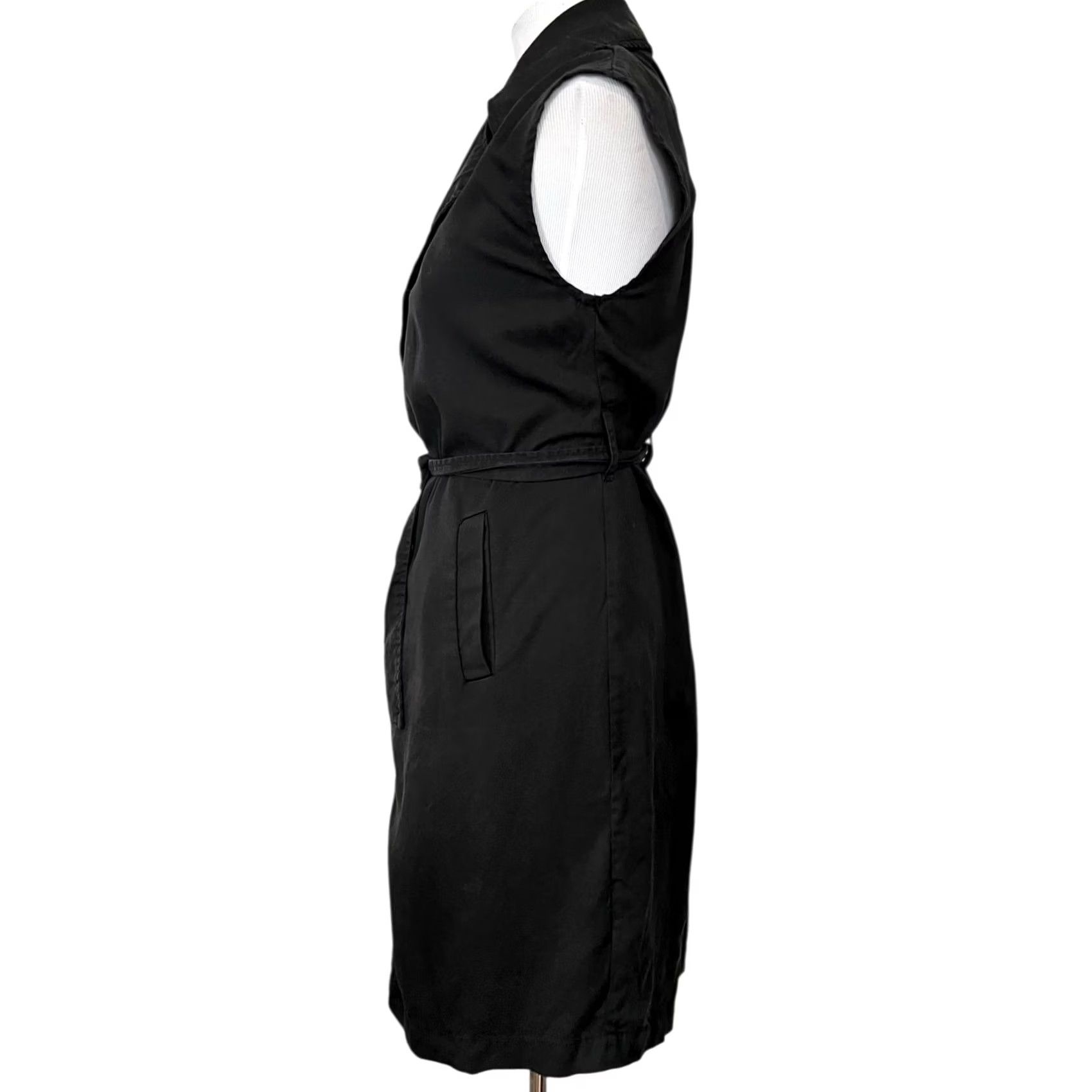 Vintage Tahari Black Lyocell Long Vest Belted Pockets Notch Collar Lightweight Womens M Vest Size M / US 6-8 / IT 42-44 - 5 Thumbnail