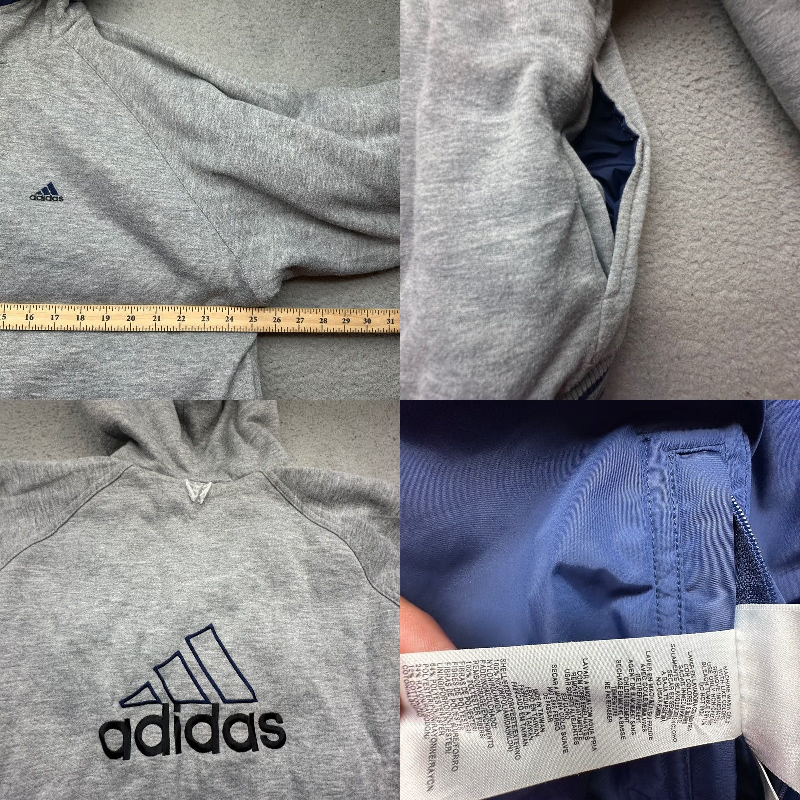 Adidas VINTAGE Adidas Reversible Nylon Jacket Hoodie Mens Large Navy Blue Gray White Full Zip Pockets Logo 90s Coat Size US L / EU 52-54 / 3 - 8 Thumbnail