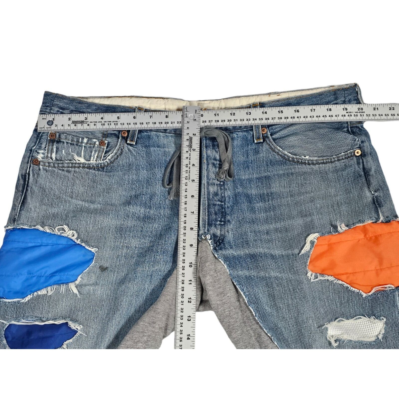 Greg Lauren 50/50 Denim / Terry Nylon Patch Long Pants Size US 40 / EU 56 - 2 Thumbnail