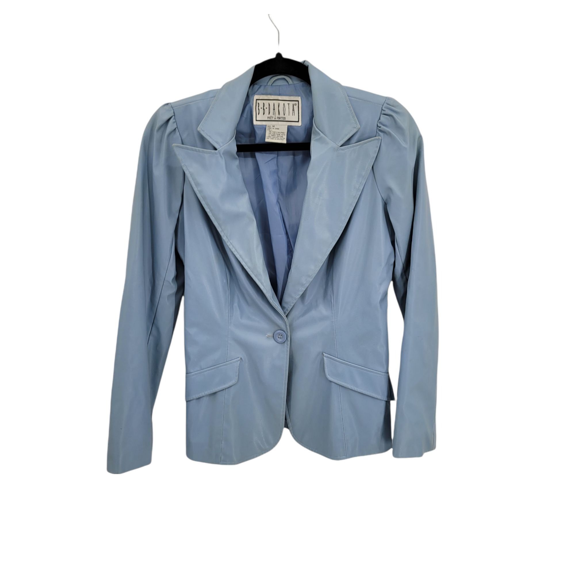 Vintage Vtg 80s Robin Egg Blue Faux Leather Blazer Jacket Sz M Puff Size M / US 6-8 / IT 42-44 - 1 Thumbnail