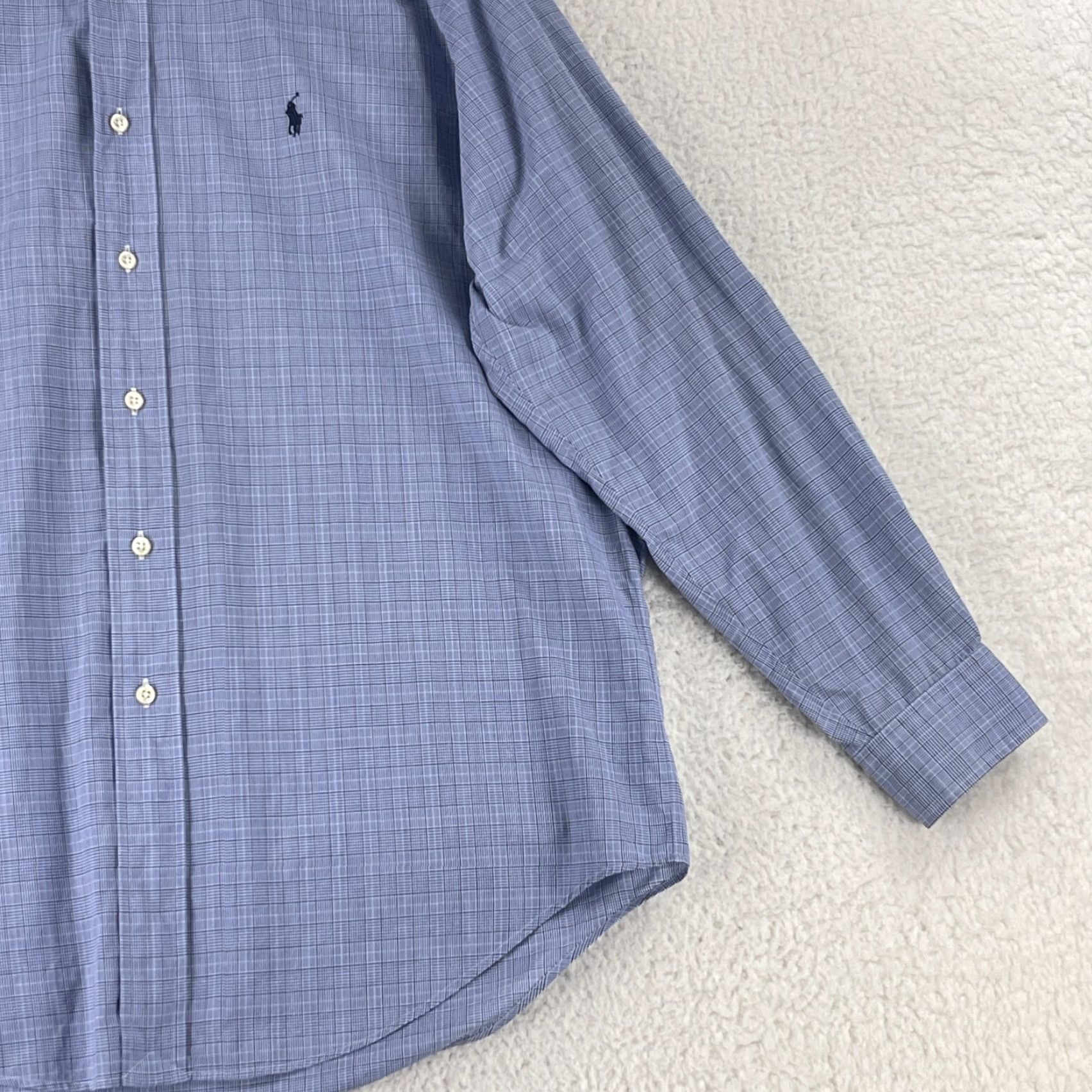 Ralph Lauren VINTAGE Ralph Lauren Button-Down Dress Shirt Men Large Blue Plaid Long Sleeve VTG Cotton Size 42R - 4 Thumbnail