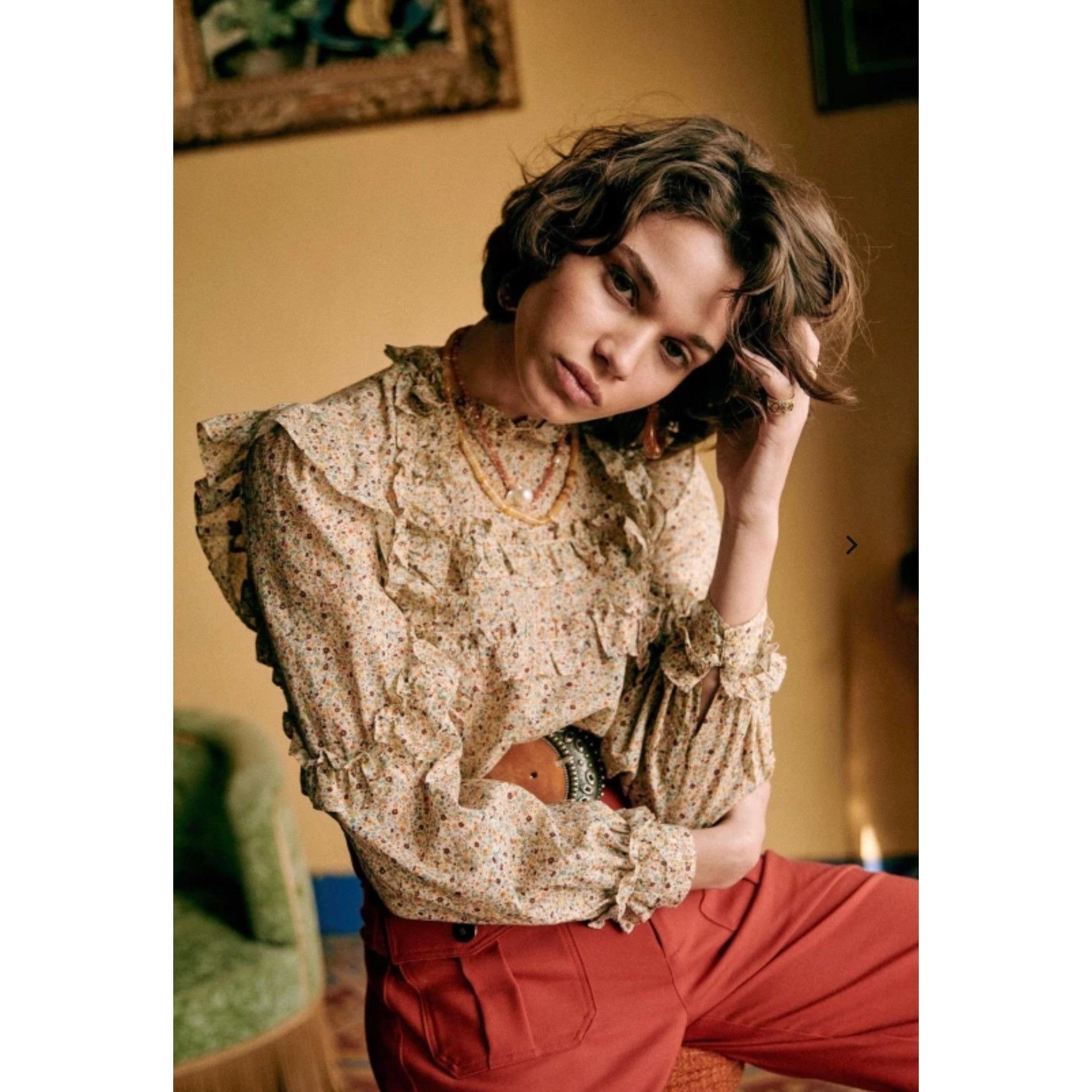 Sezane NWT sezane EMMY BLOUSE Beige flowers cotton floral SZ 4 bust Size S / US 4 / IT 40 - 1 Thumbnail