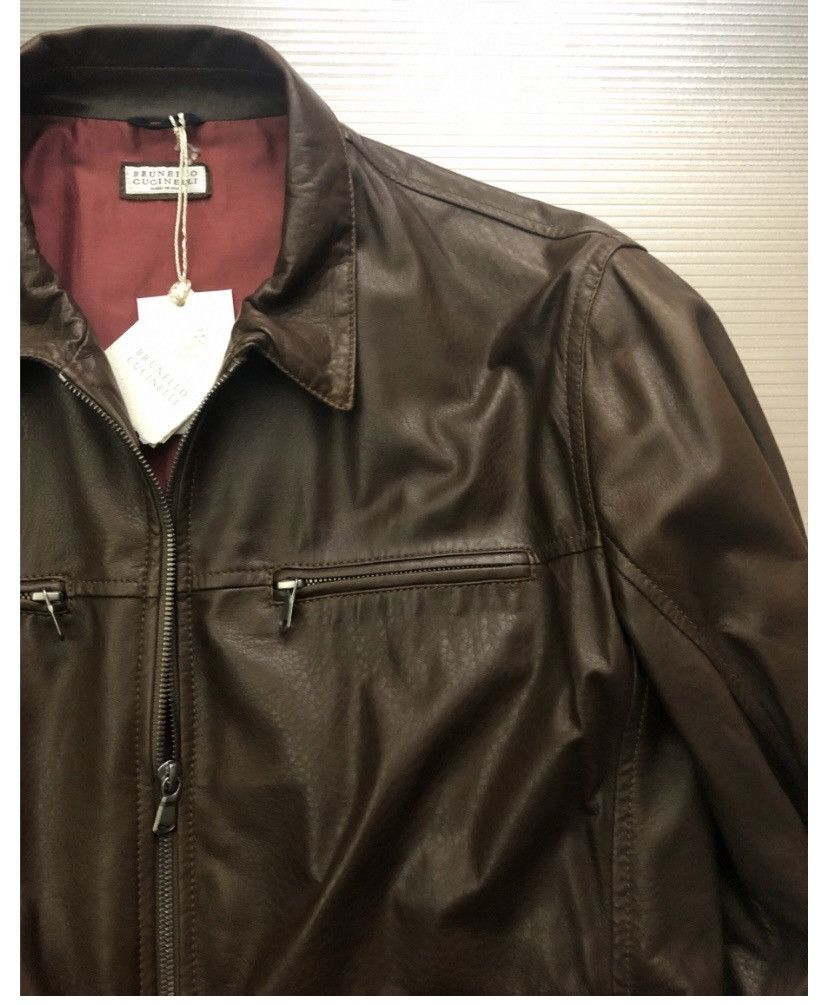 Brunello Cucinelli Brunello Cucinelli 🇮🇹 mocha leather silk lined bomber L NWT Size US L / EU 52-54 / 3 - 5 Thumbnail