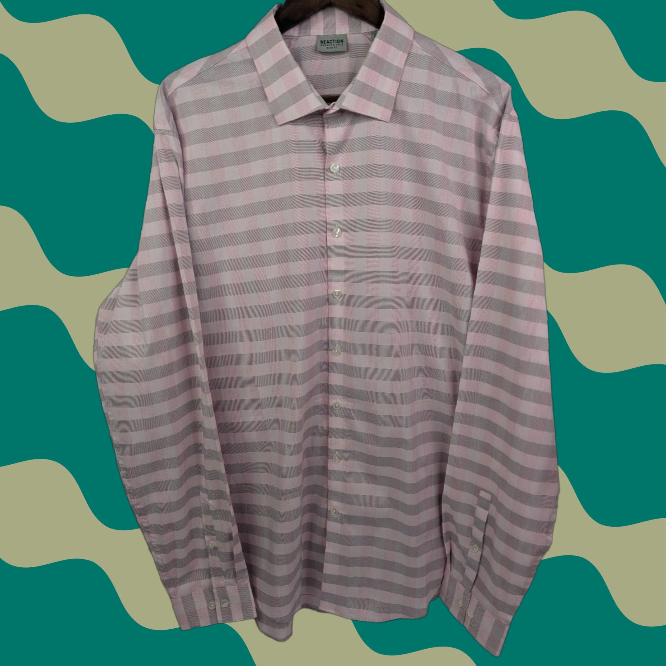 Kenneth Cole Kenneth Cole Reaction Slim Fit Mens Long Sleeve Button Plaid Shirt XL Pink Size US XL / EU 56 / 4 - 1 Thumbnail