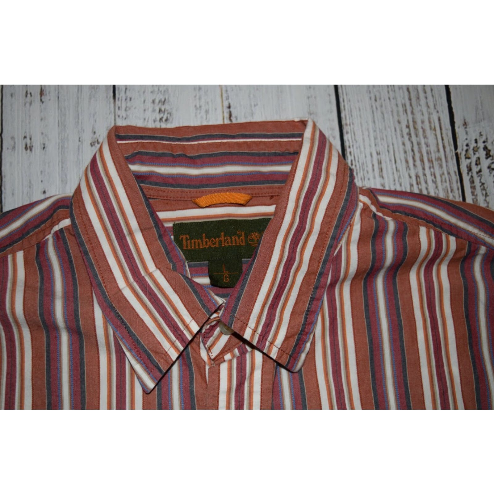 Timberland TIMBERLAND Button-Up Shirt Striped Cotton Mens Large Red Rust White Y2K 2000s Casual Formal Workwear Mens) Size US L / EU 52-54 / 3 - 5 Thumbnail