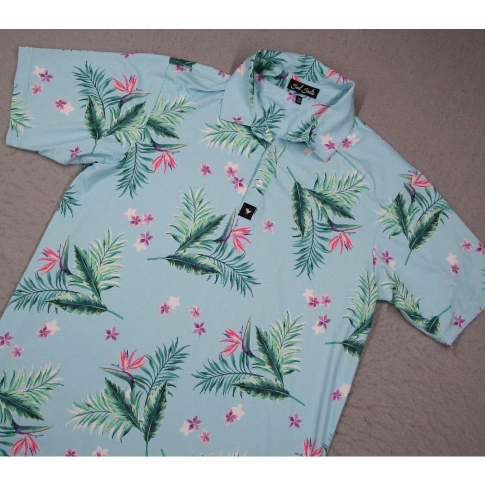 Vintage BAD BIRDIE Polo Shirt Mens Medium Blue Floral Golf Polo Hawaiian Performance Size US M / EU 48-50 / 2 - 2 Thumbnail