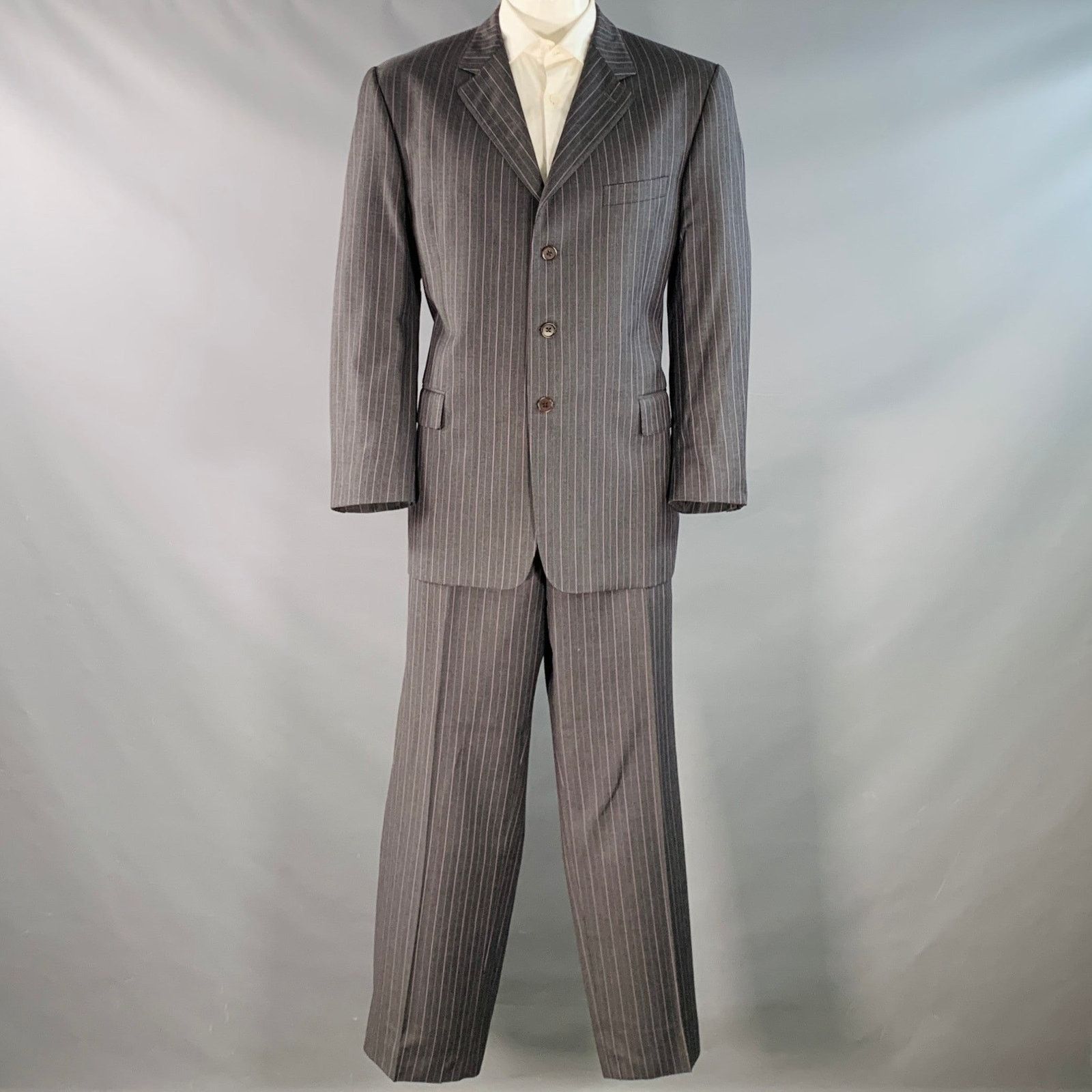 Paul Smith Westbourne Regular Grey Purple Pinstripe Wool Notch Lapel Size 46R - 2 Thumbnail